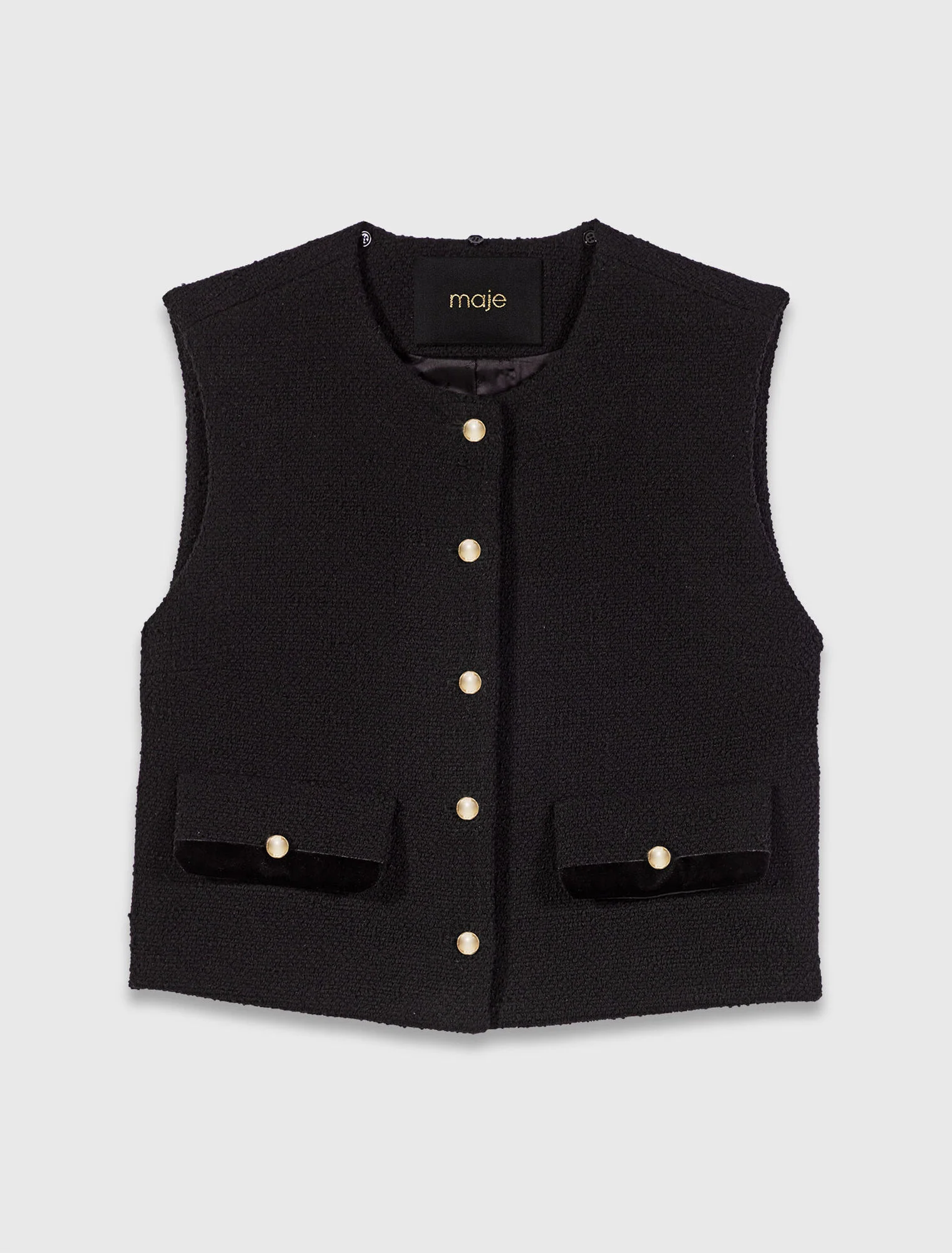 Tweed top with velvet trim Black - Image 8