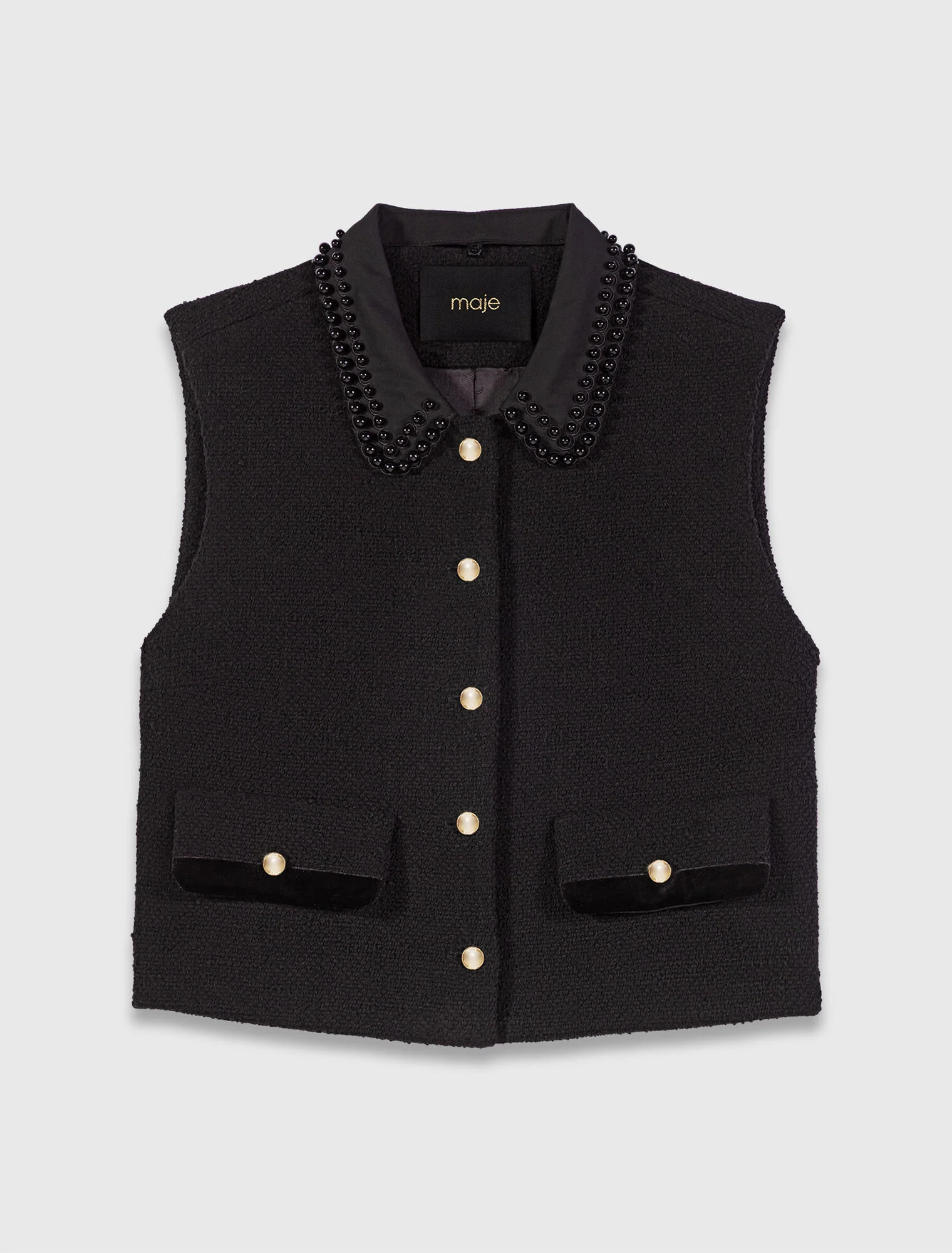 Tweed top with velvet trim Black - Image 9