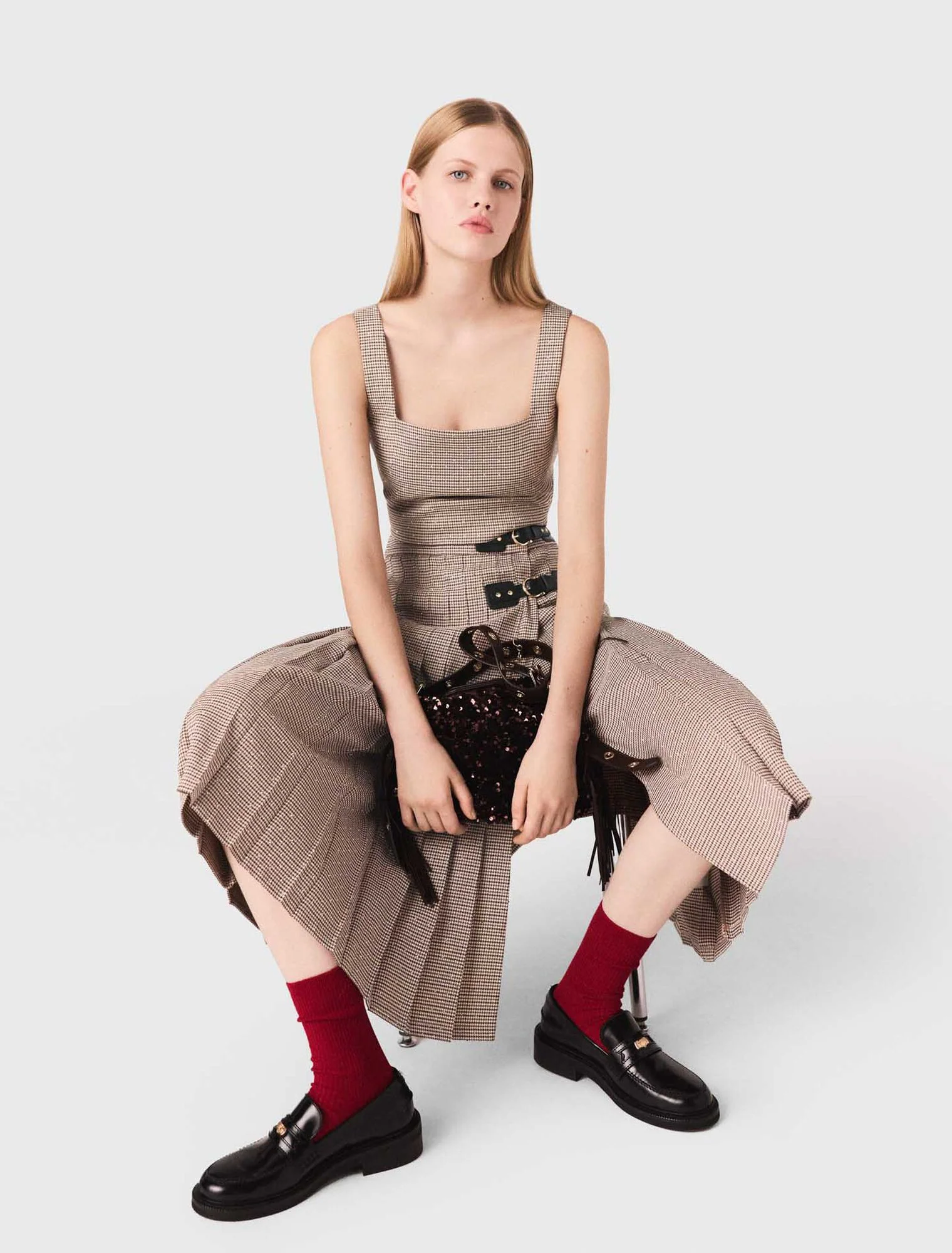 Checked diamanté strappy top Brown - Image 5