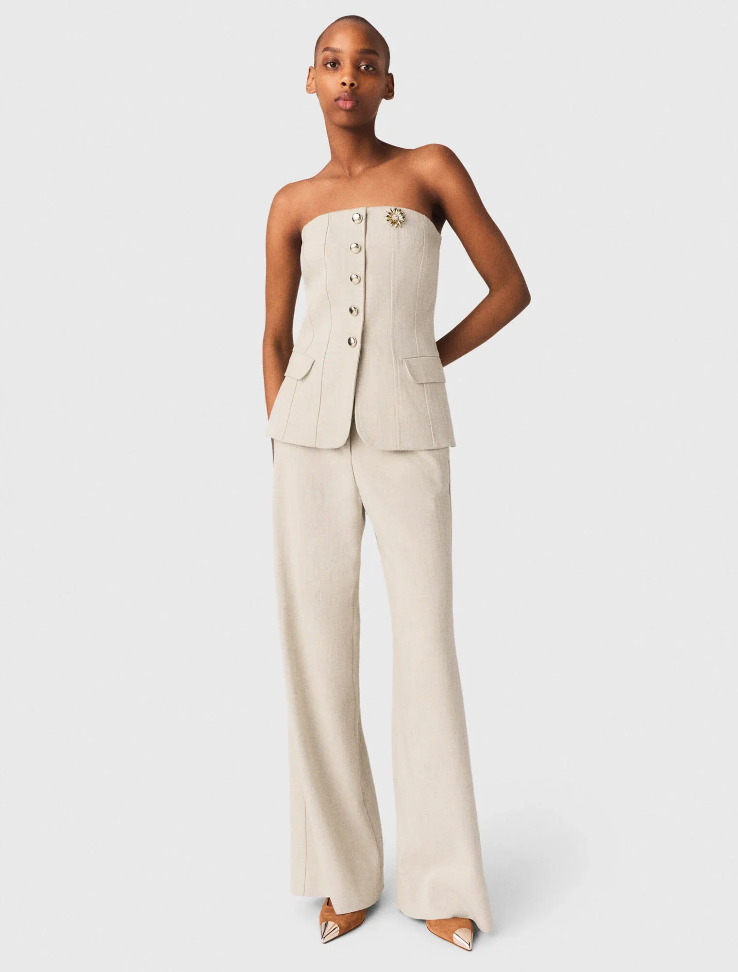Tailored Bustier Top Beige - Image 4