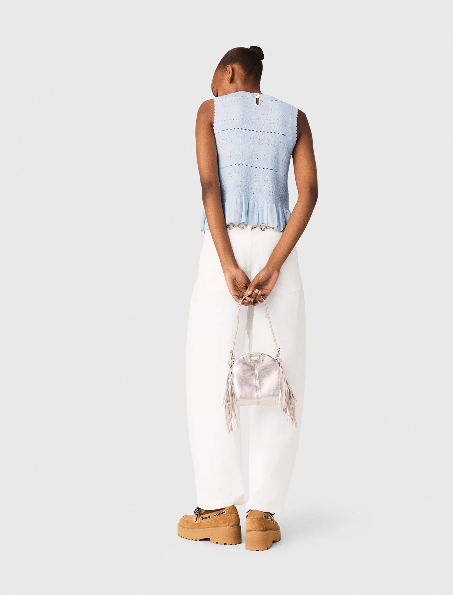 Ruffled Knit Top Blue Sky - Image 3