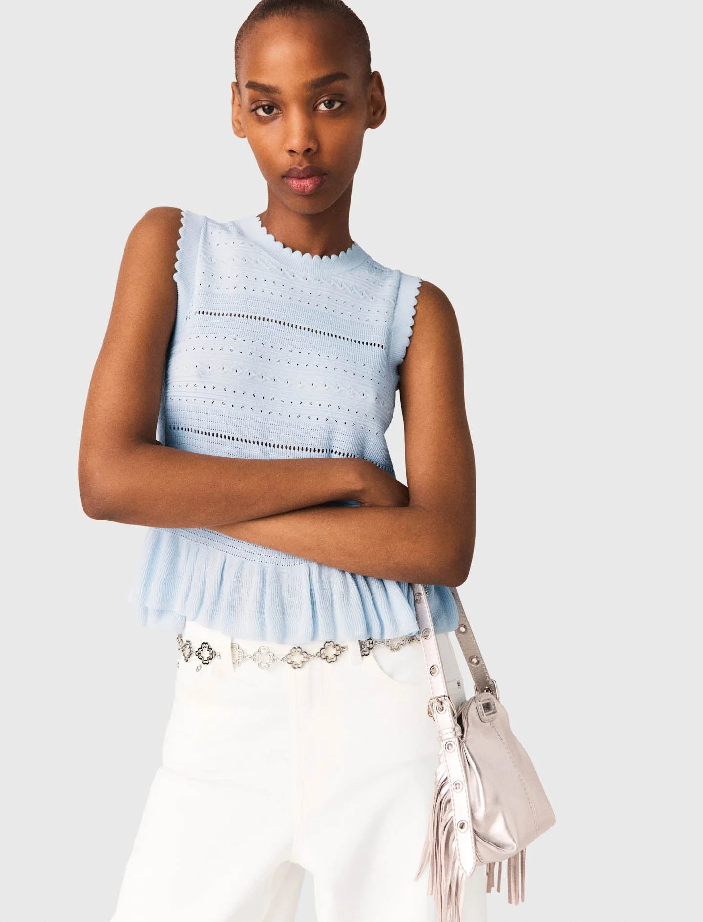 Ruffled Knit Top Blue Sky - Image 5