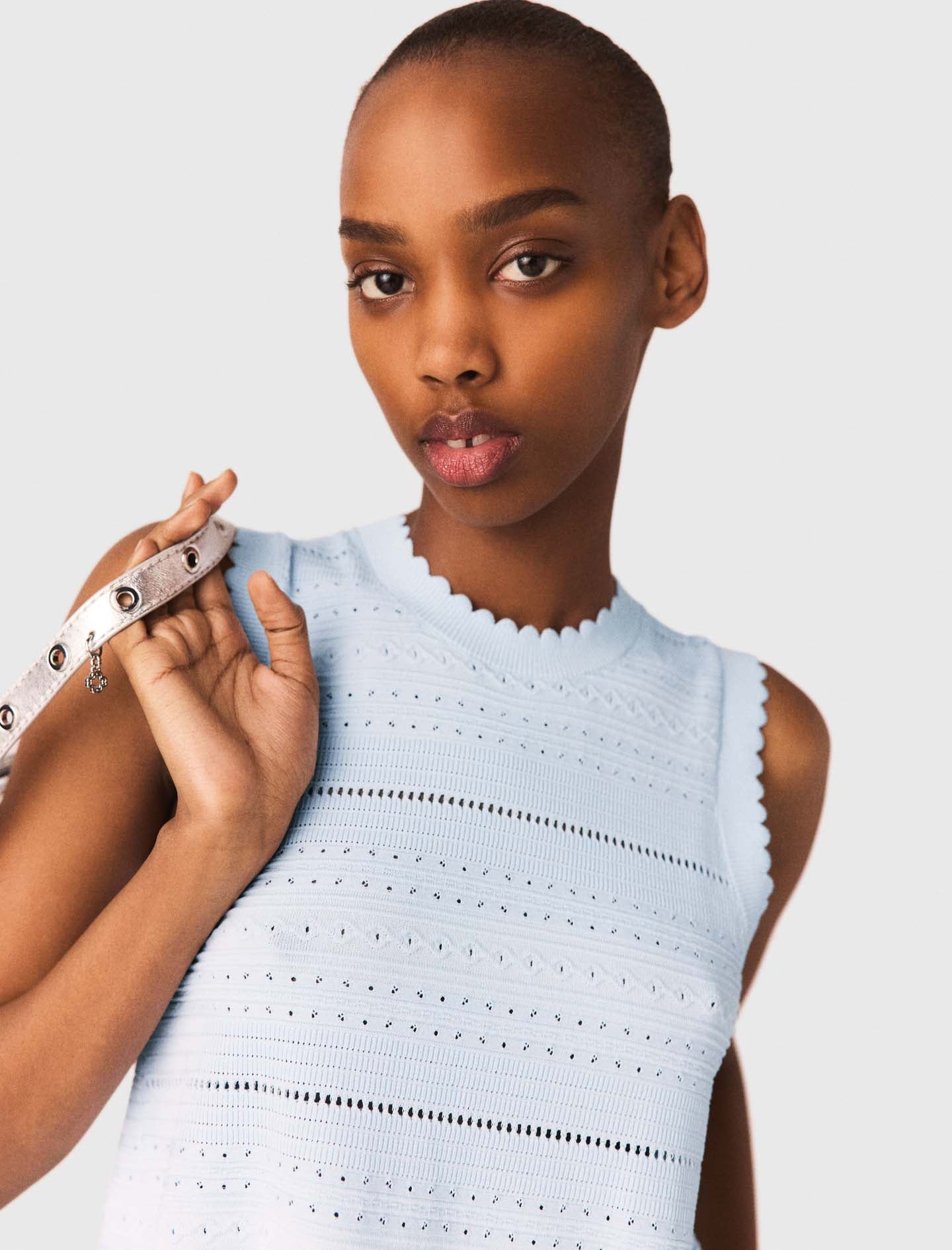 Ruffled Knit Top Blue Sky - Image 6