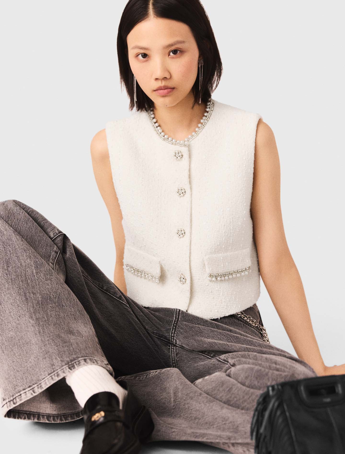 Beaded Tweed Jacket Ecru - Image 5