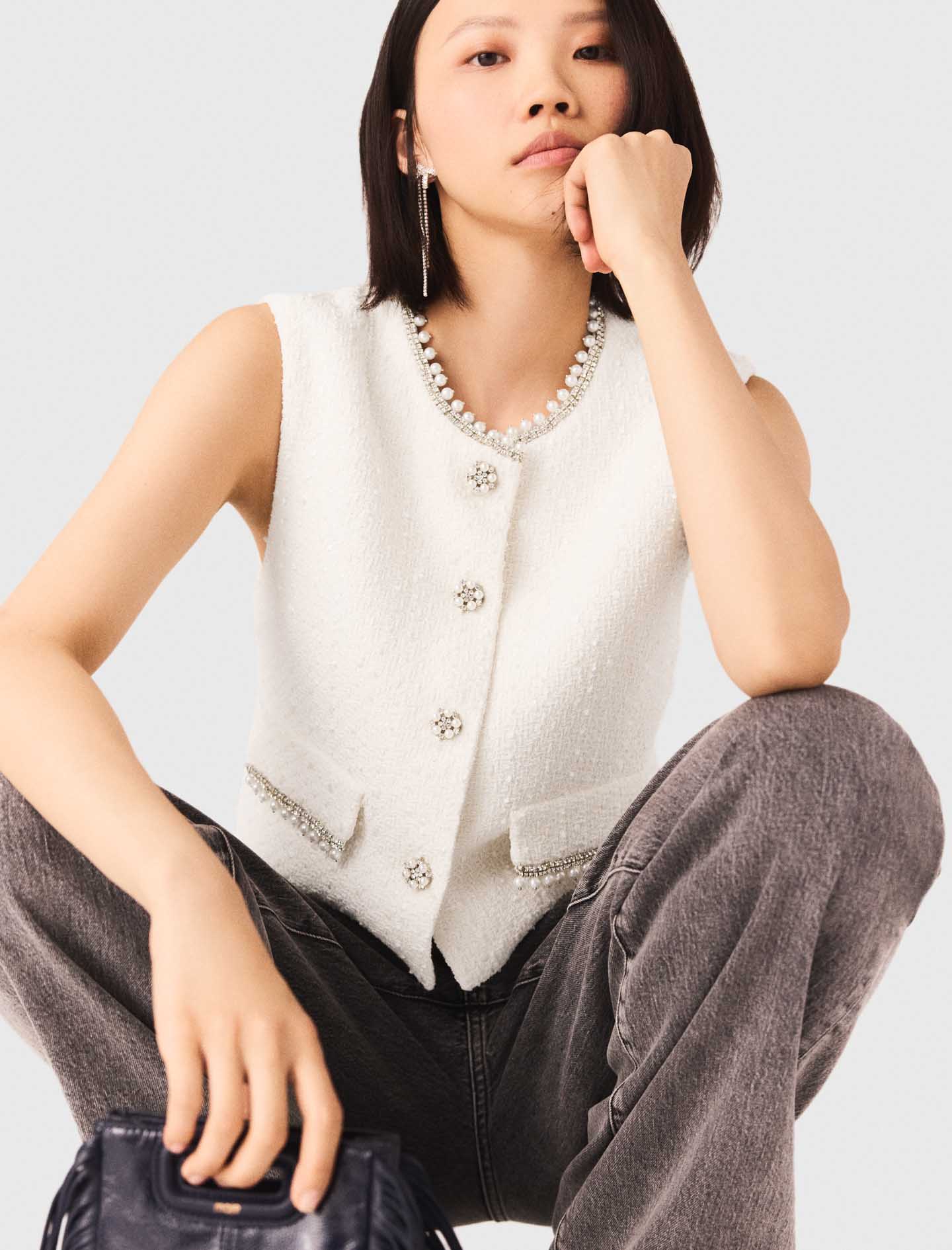 Beaded Tweed Jacket Ecru - Image 7