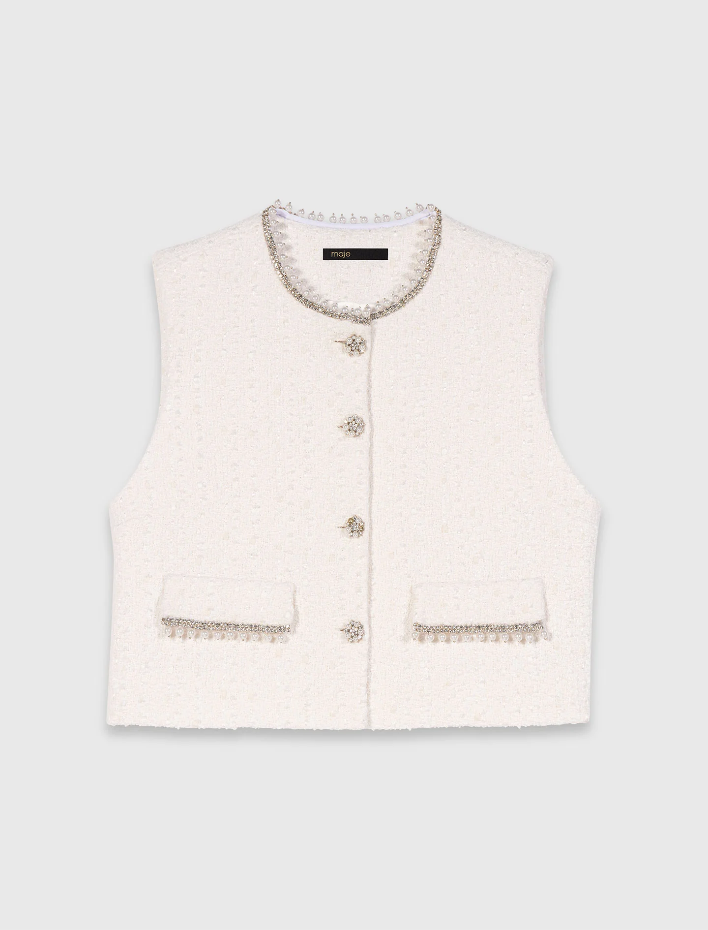 Beaded Tweed Jacket Ecru - Image 8
