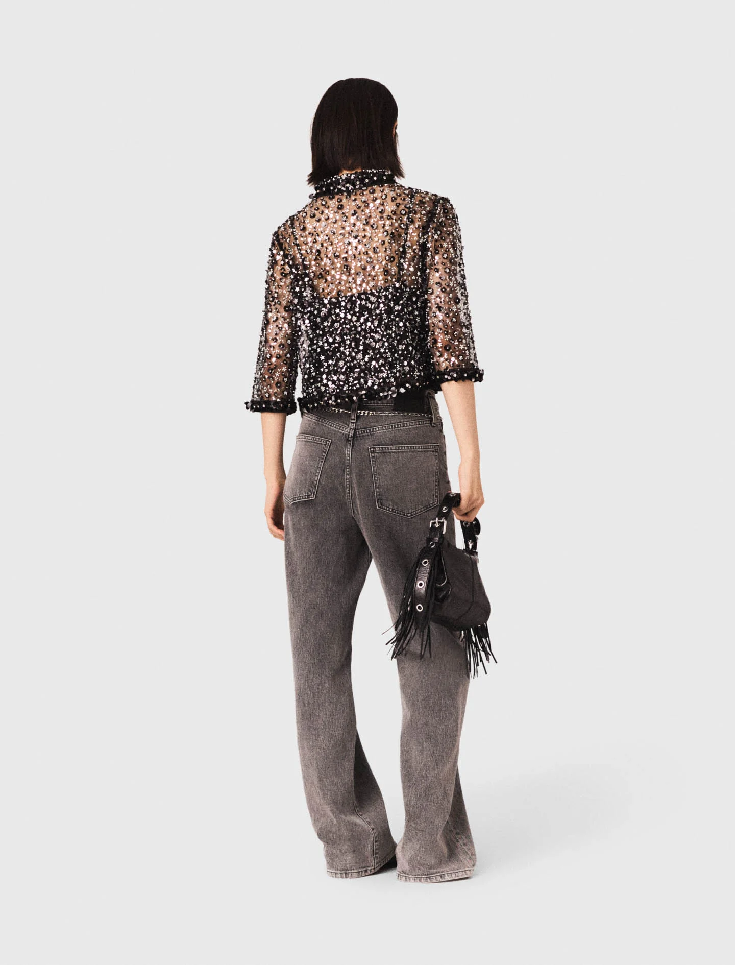 Floral Rhinestone Polo Black - Image 4