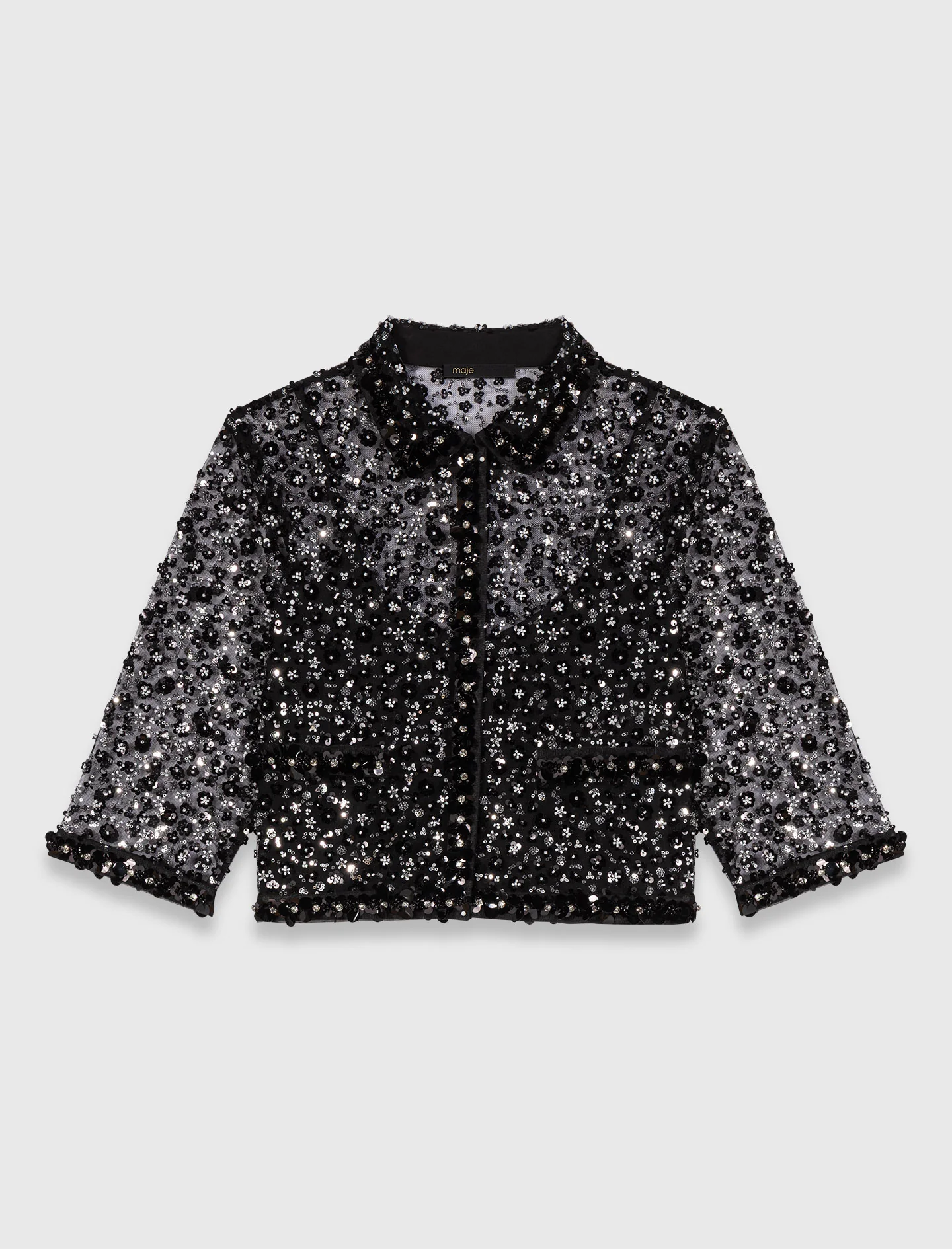 Floral Rhinestone Polo Black - Image 8