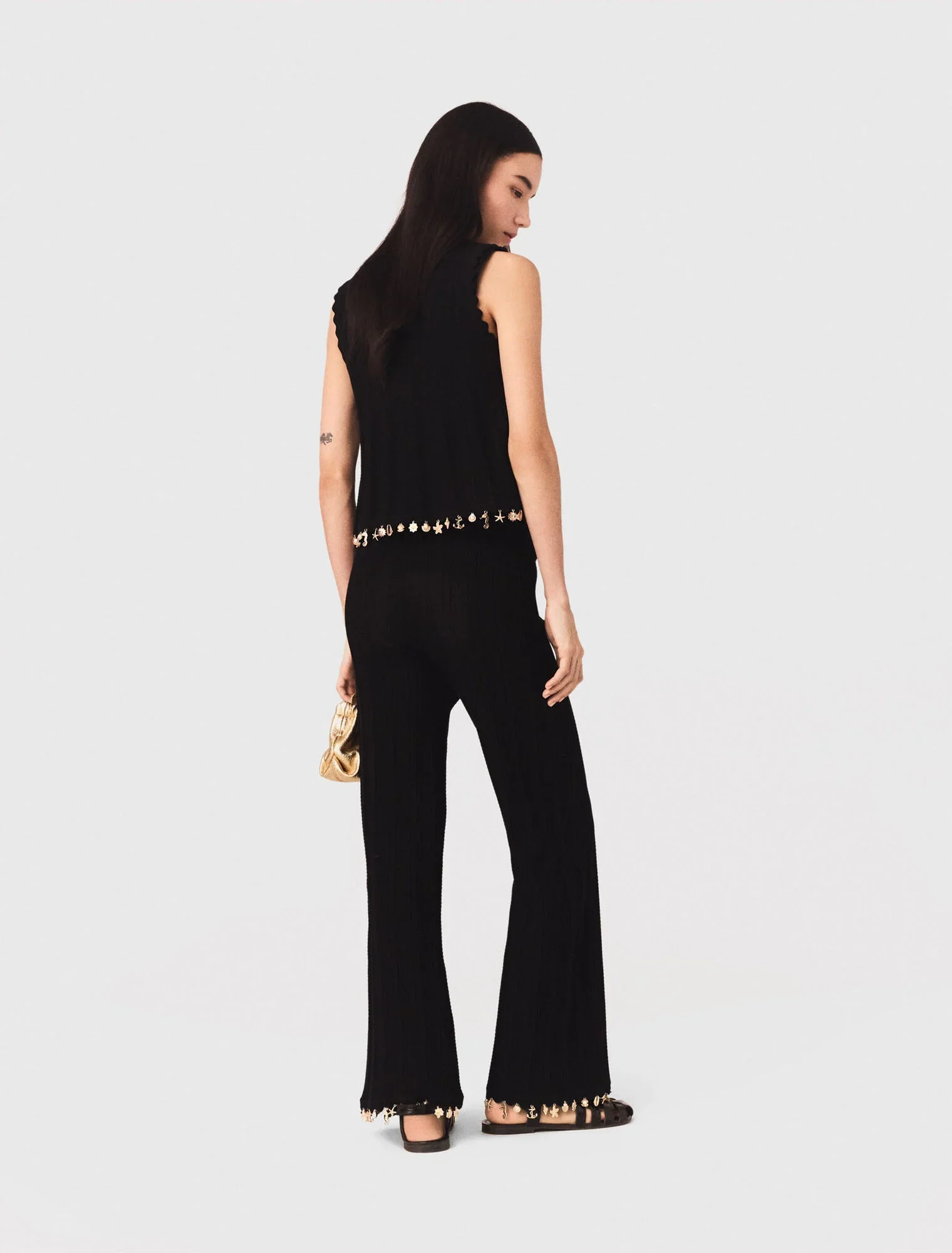 Gold-Embellished Knit Cardigan Black - Image 3
