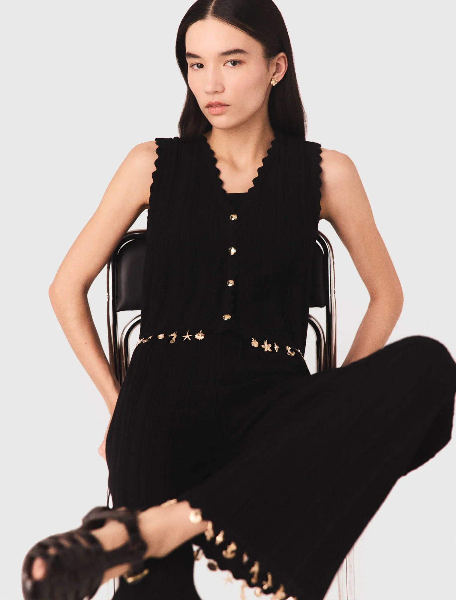 Gold-Embellished Knit Cardigan Black - Image 4