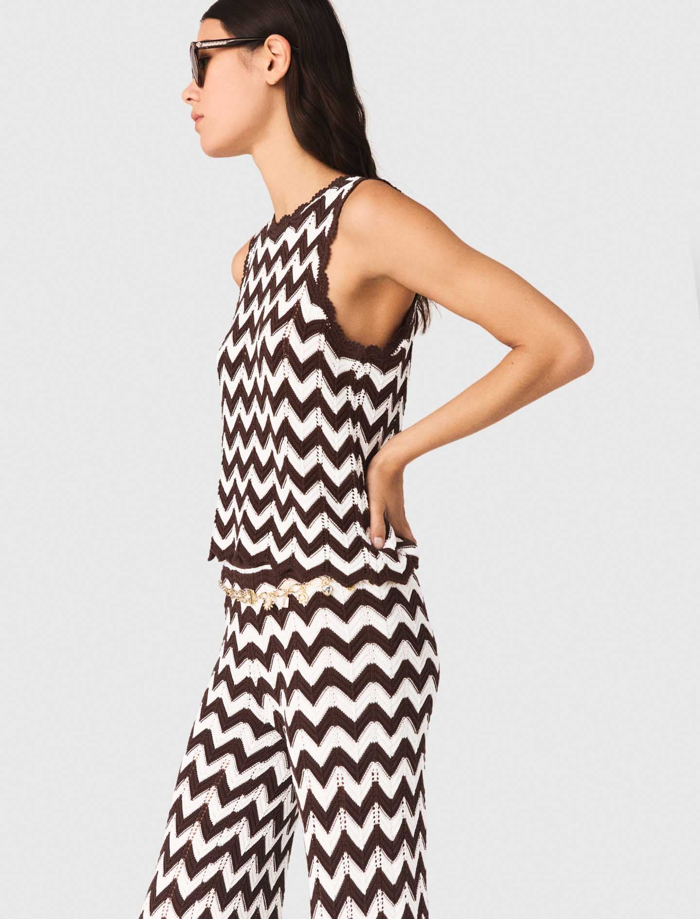 Zigzag Crochet Top Brown/White - Image 3
