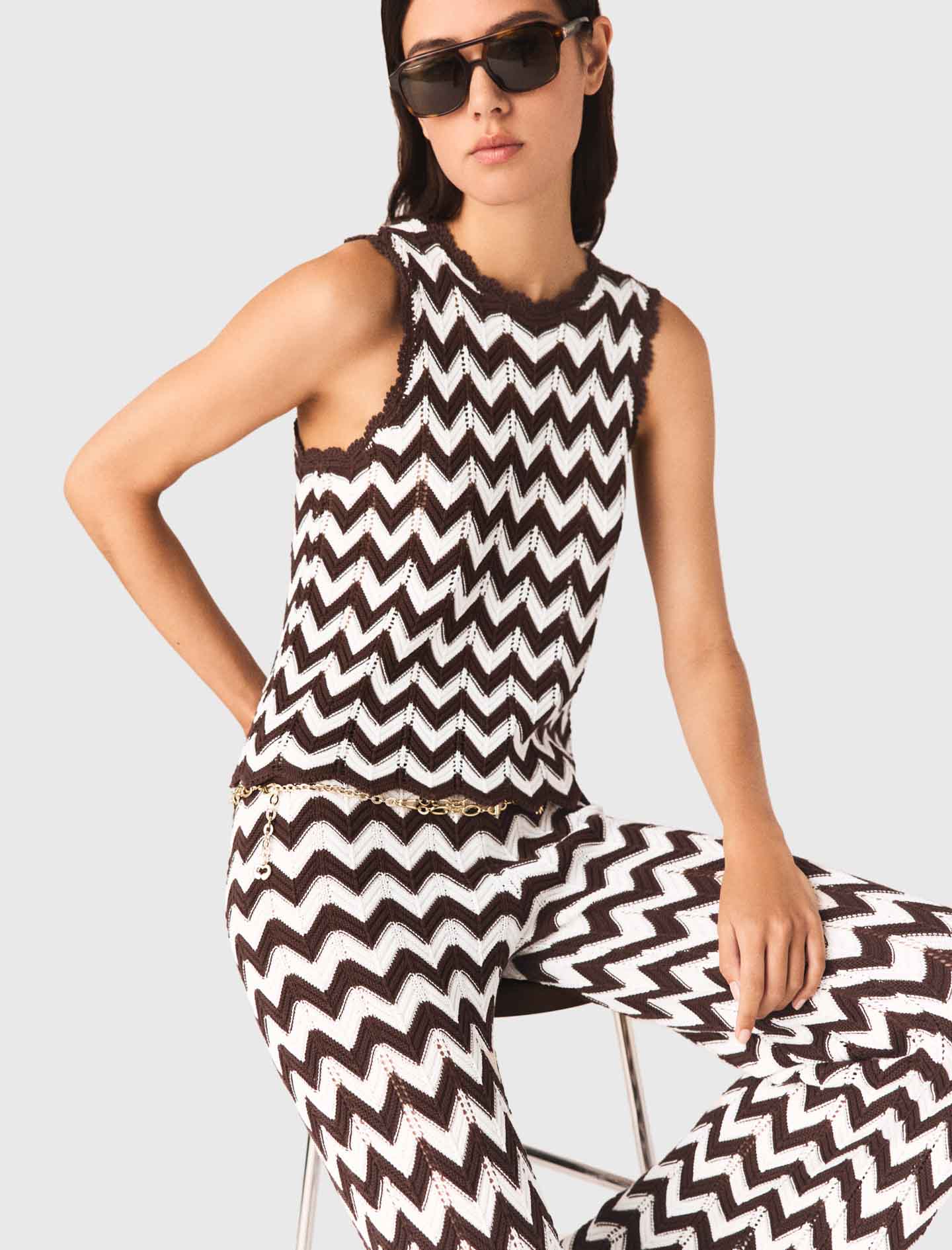 Zigzag Crochet Top Brown/White - Image 5