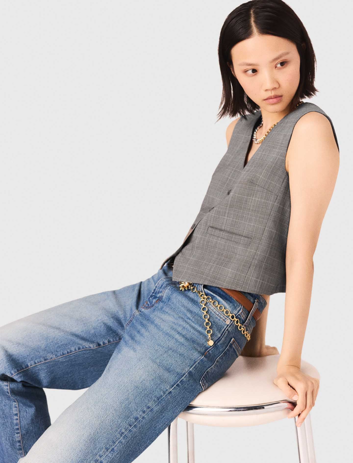 Checked Tailored Jacket Grey - Image 4