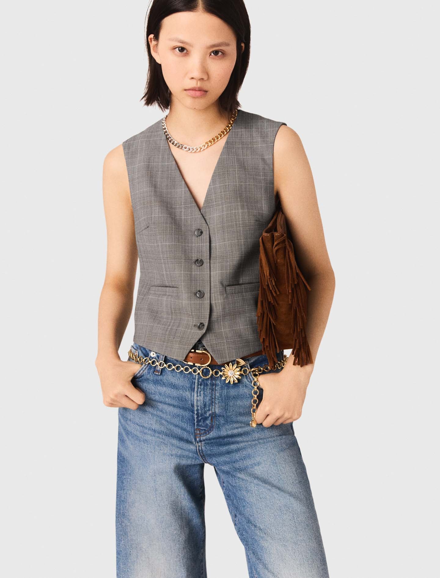 Checked Tailored Jacket Grey - Image 5
