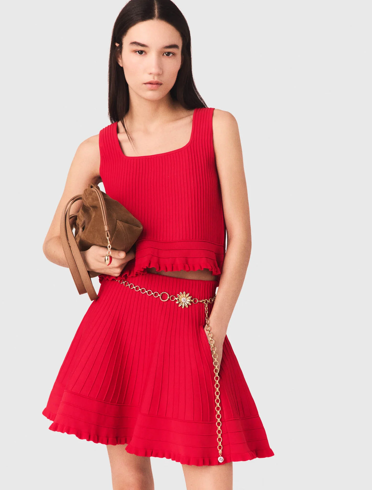 Ruffled Knit Top Red - Image 4