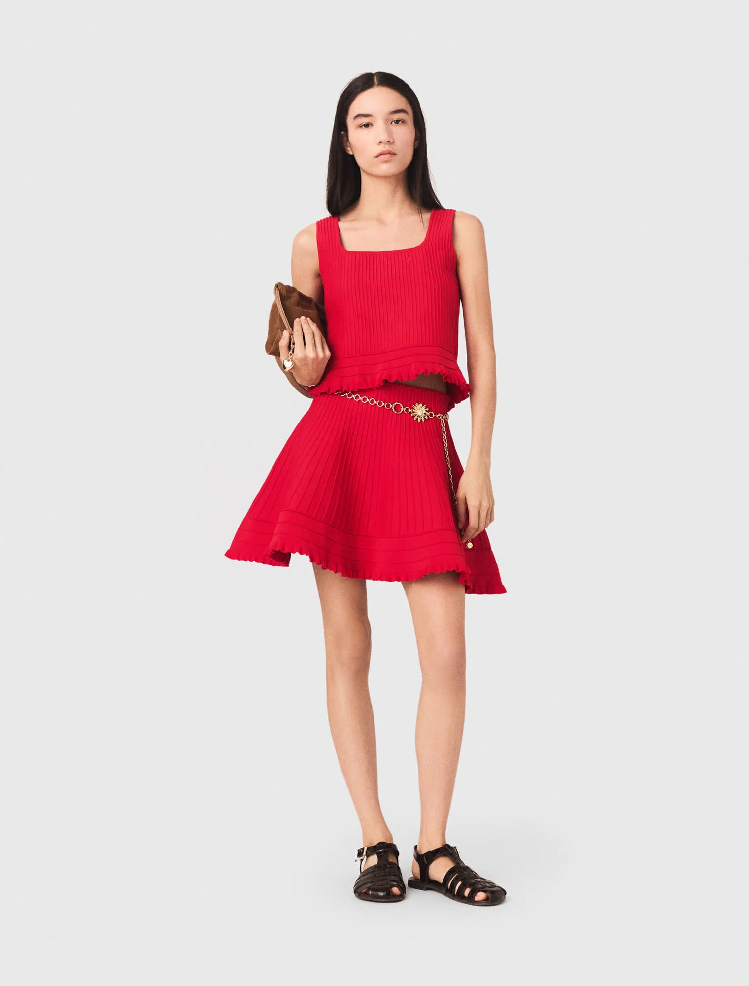 Ruffled Knit Top Red - Image 5