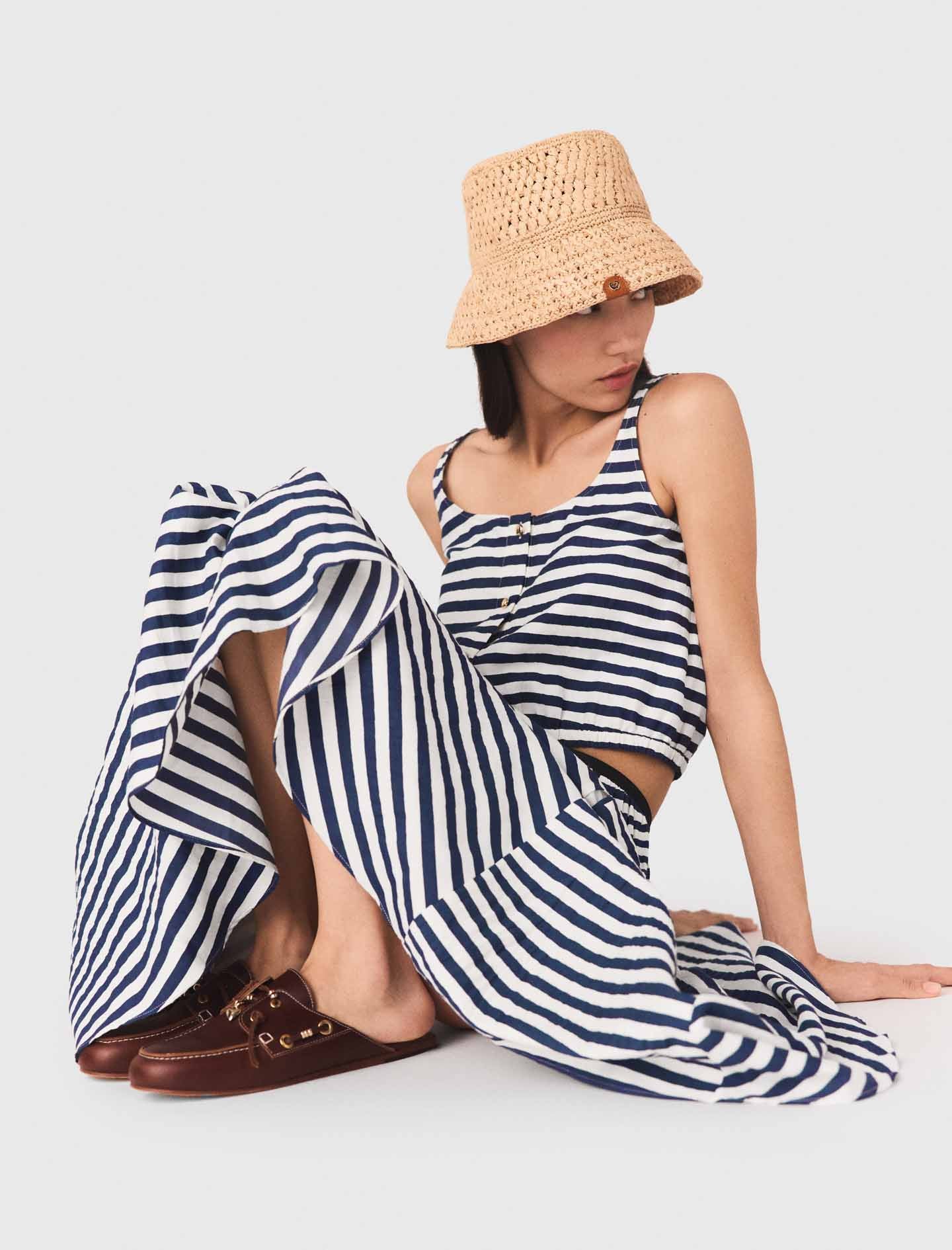 Linen-Blend Top White/Blue - Image 4