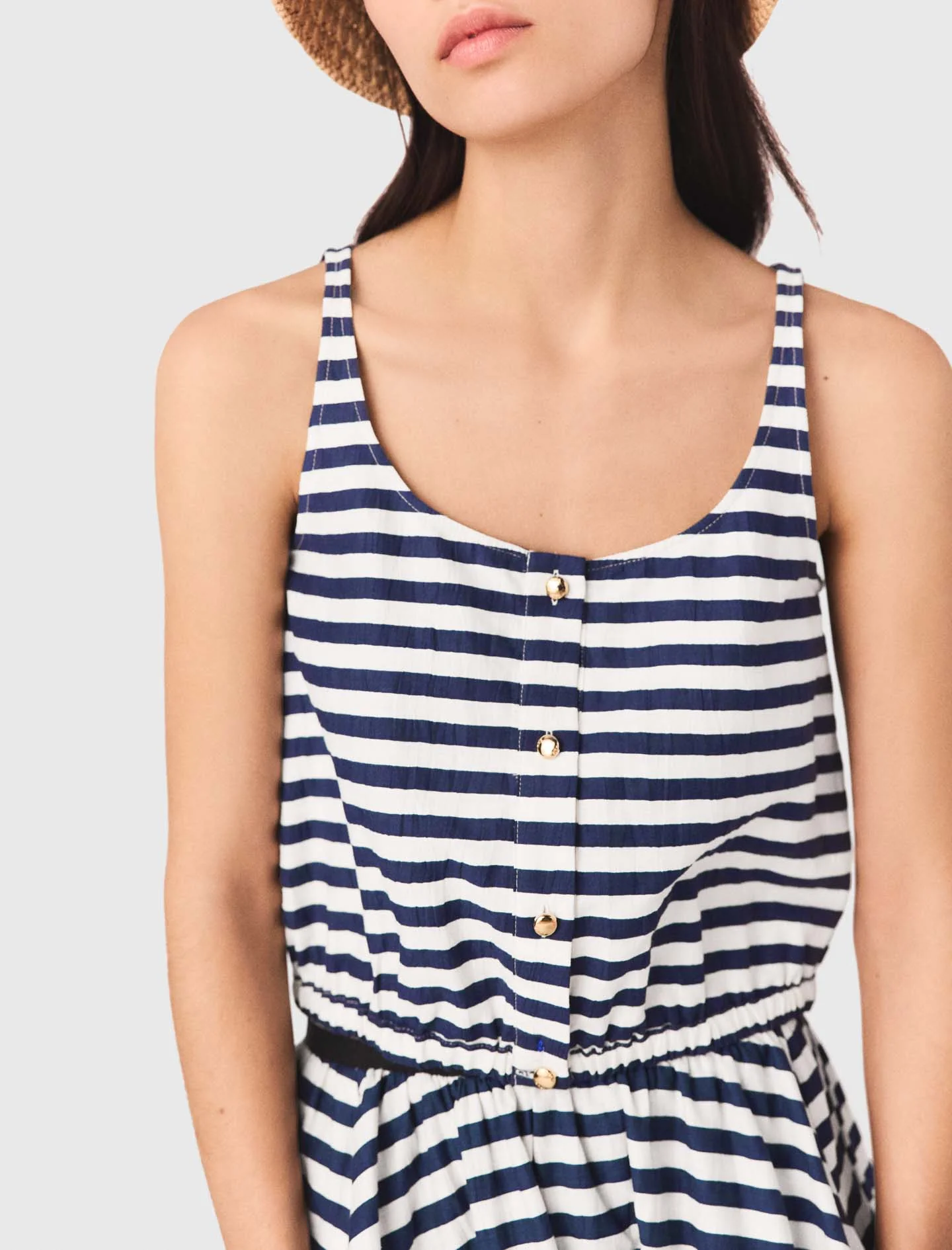 Linen-Blend Top White/Blue - Image 6