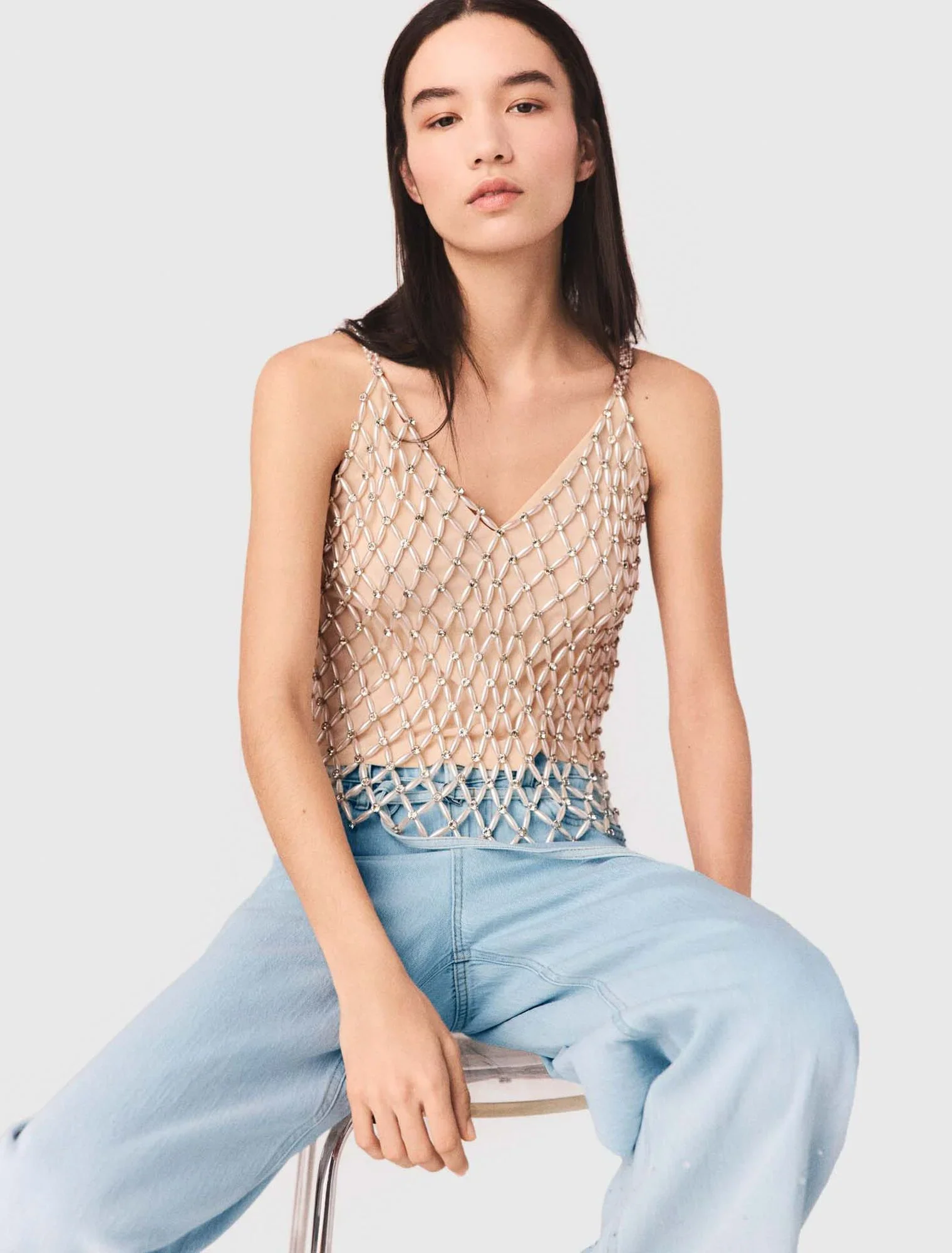Beaded Top With Lining Ecru - Image 4