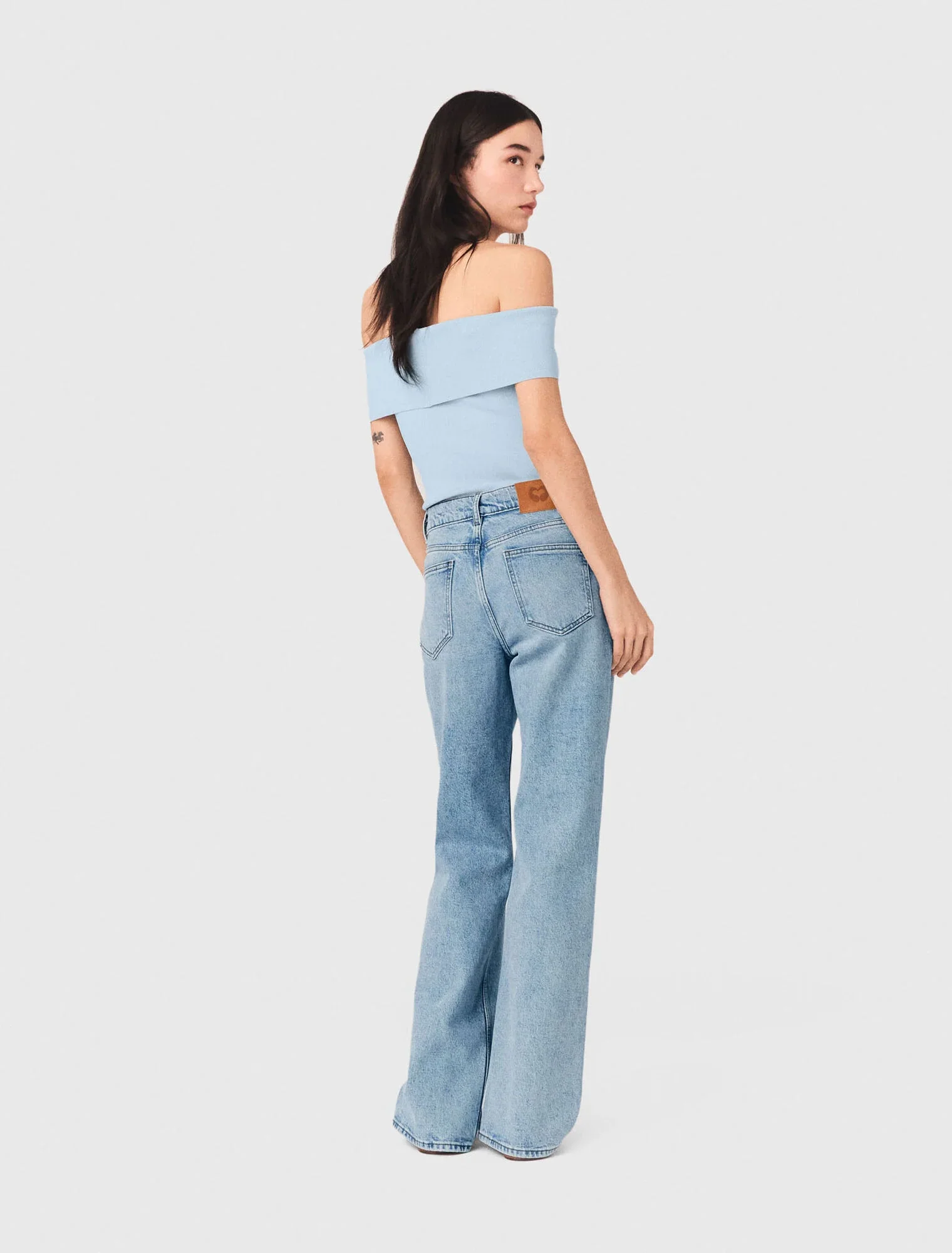 Bardot Rib Knit Top Blue Sky - Image 3