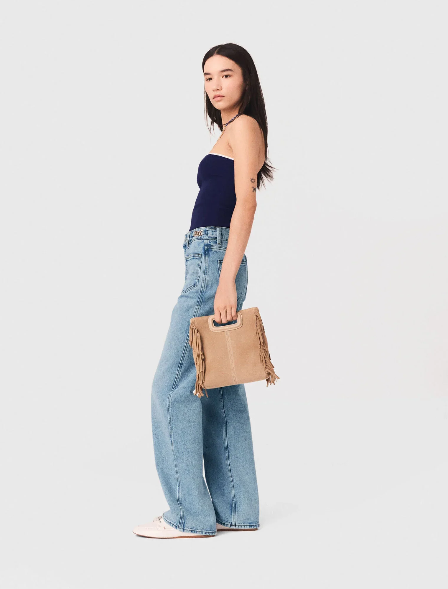 Contrast-Knit Bustier Top Navy - Image 2