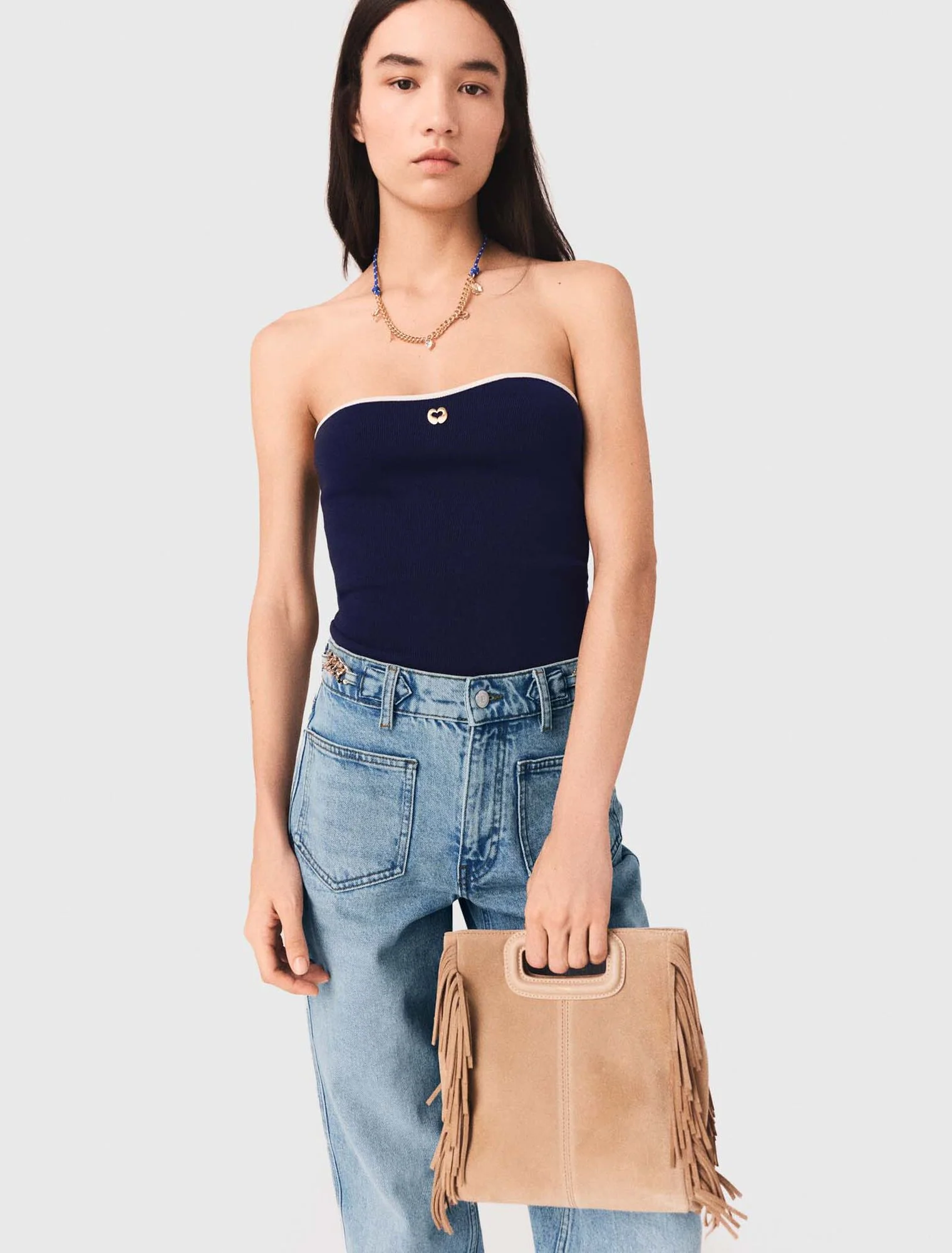 Contrast-Knit Bustier Top Navy - Image 4