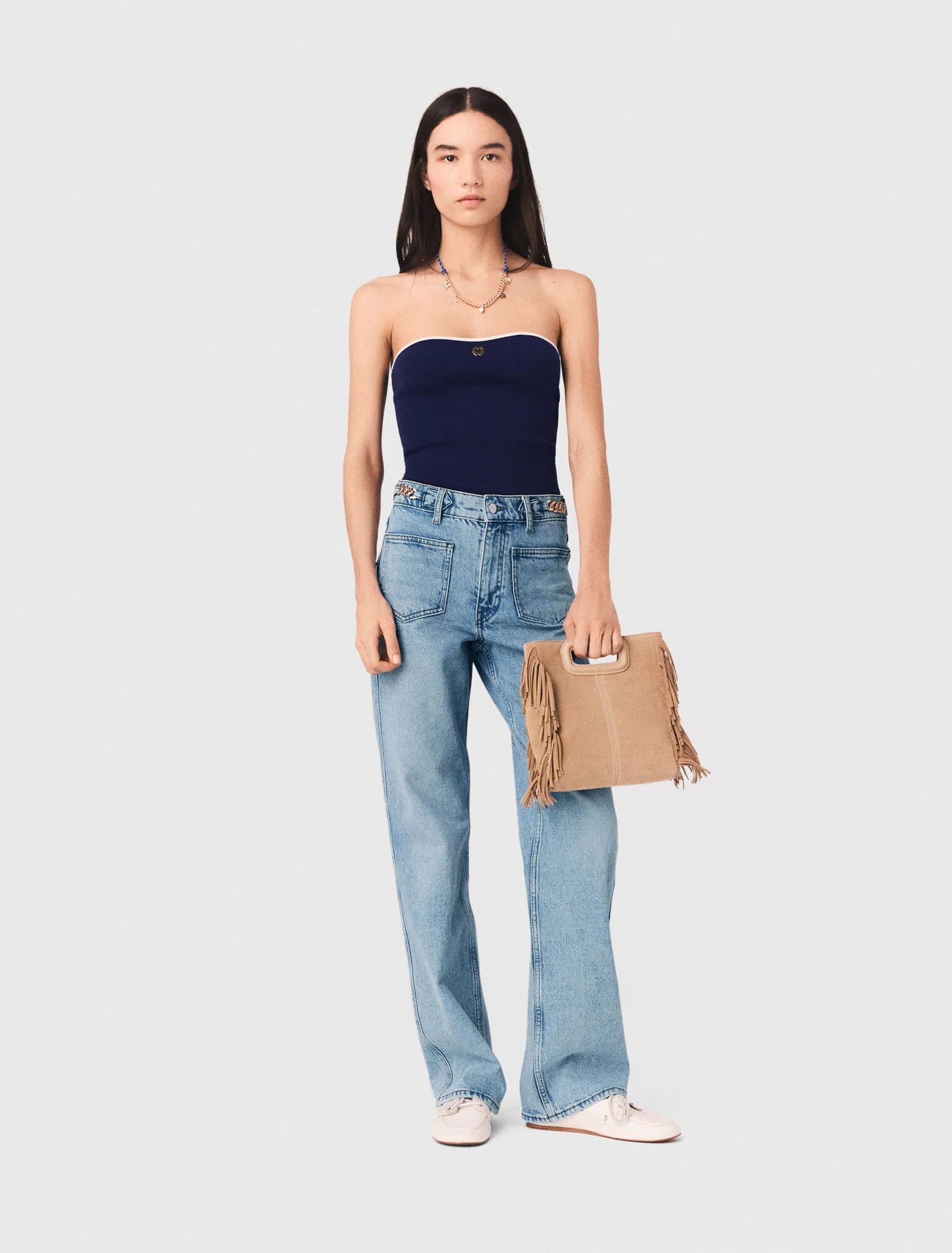 Contrast-Knit Bustier Top Navy - Image 5