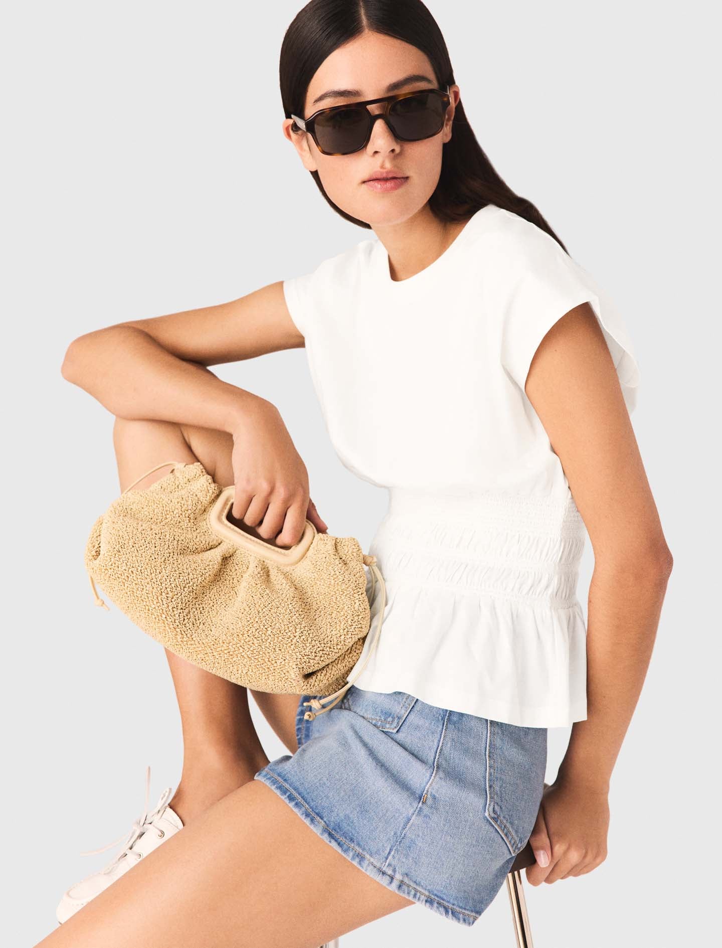 Fitted Pleated T-Shirt White - Image 6