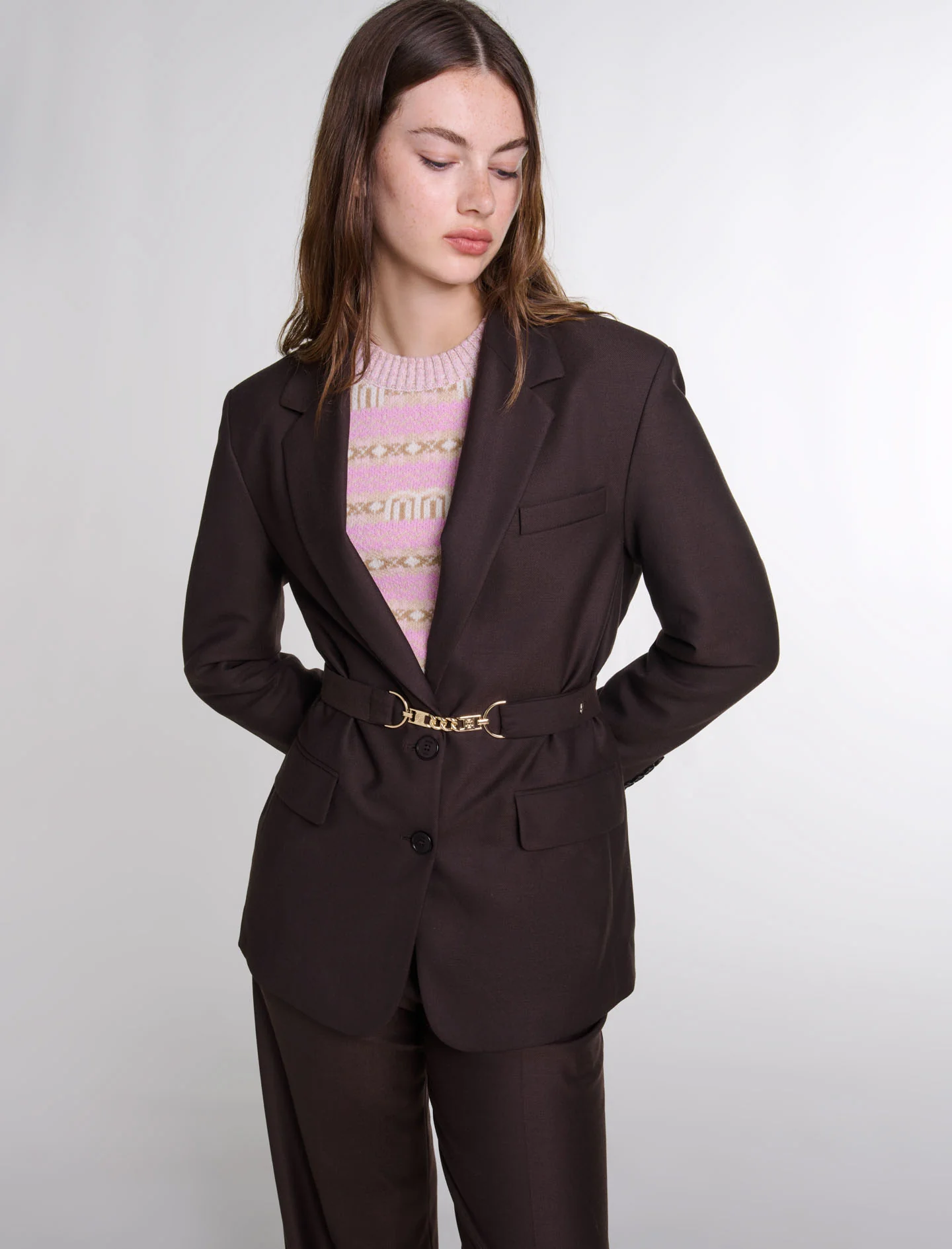 Belted suit jacket Brown - Image 9