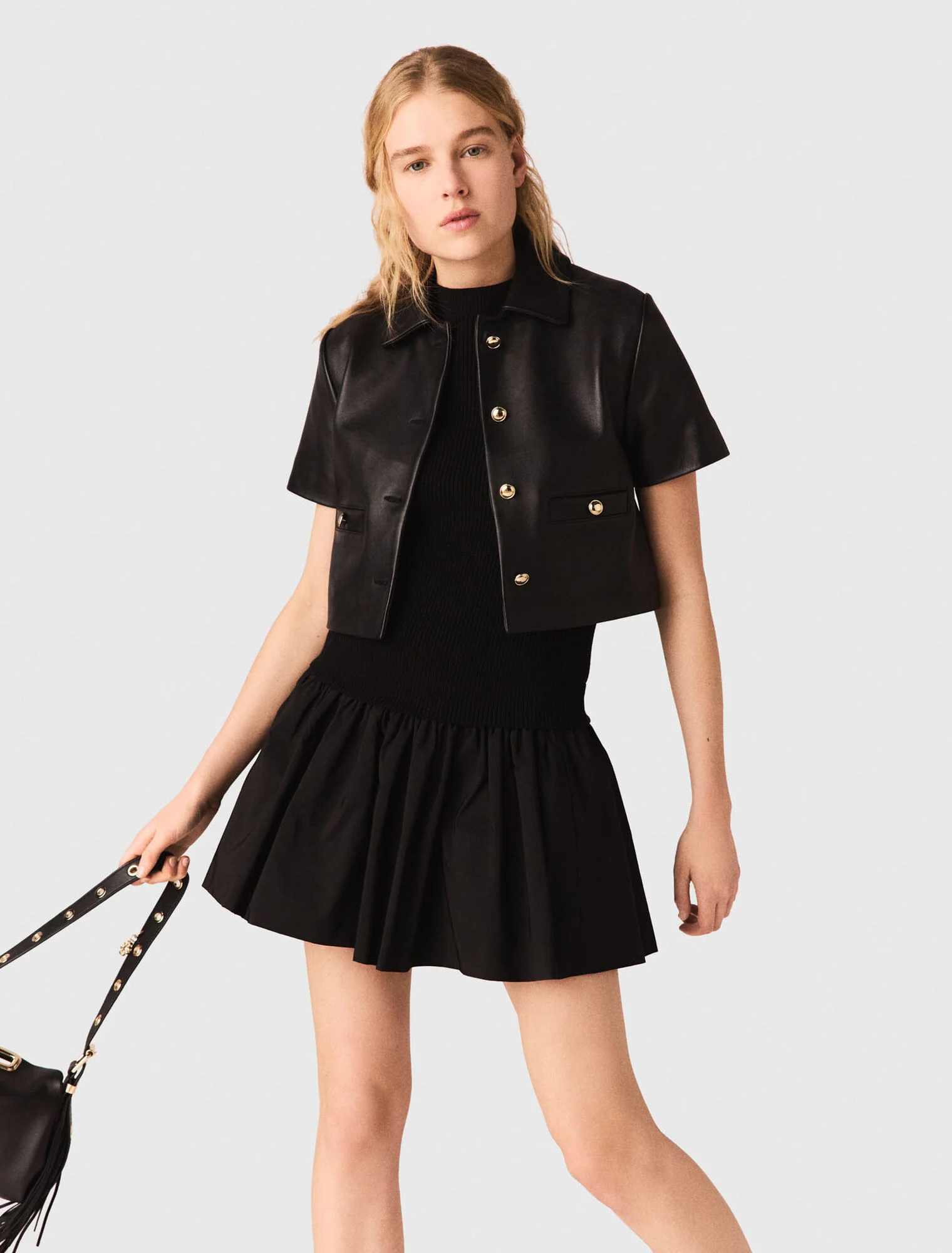 Cropped leather jacket Black - Image 4