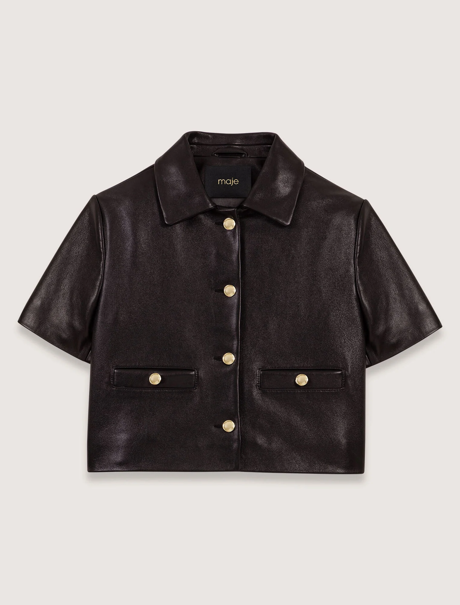 Cropped leather jacket Black - Image 5