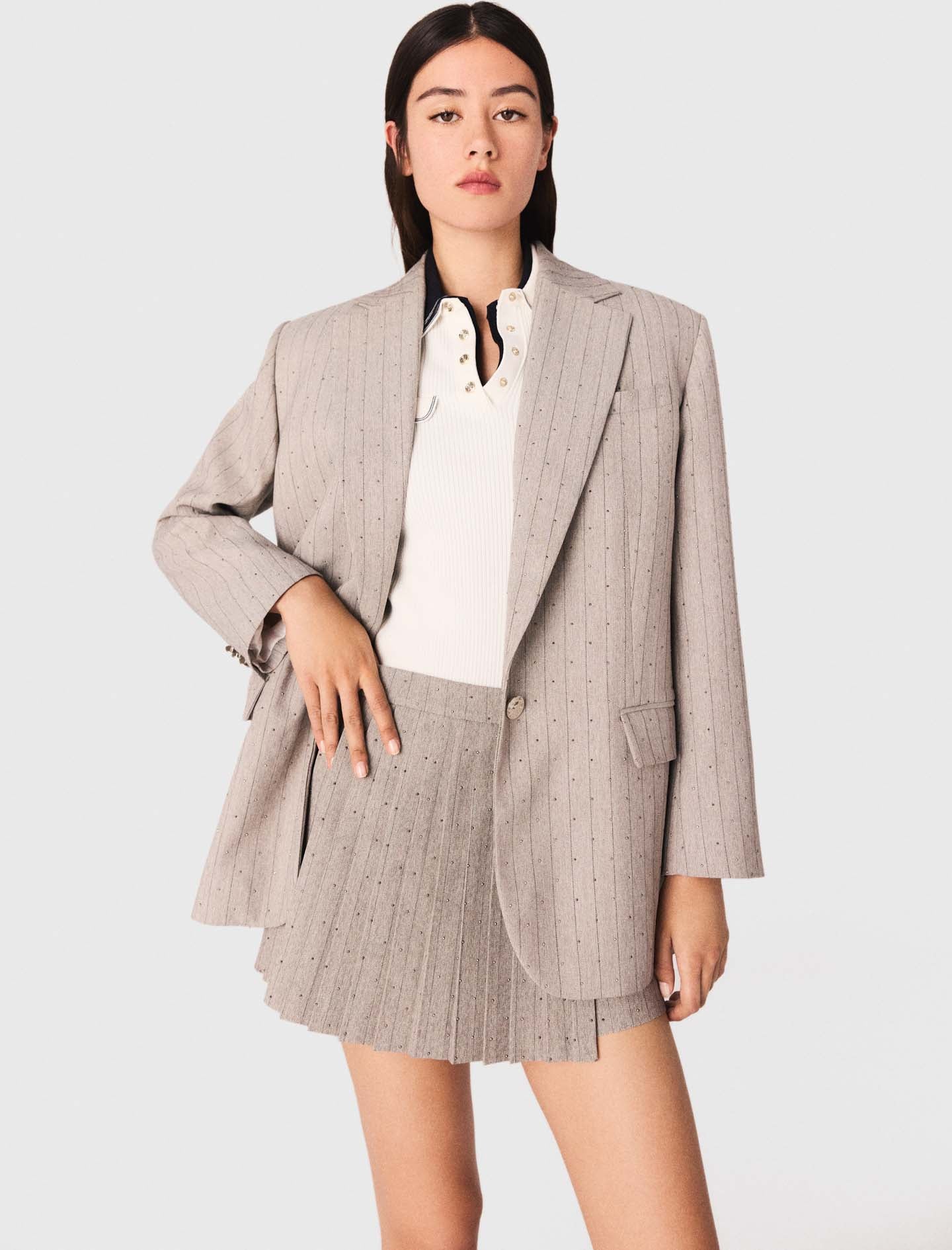 Rhinestone suit jacket Light Grey - Image 3