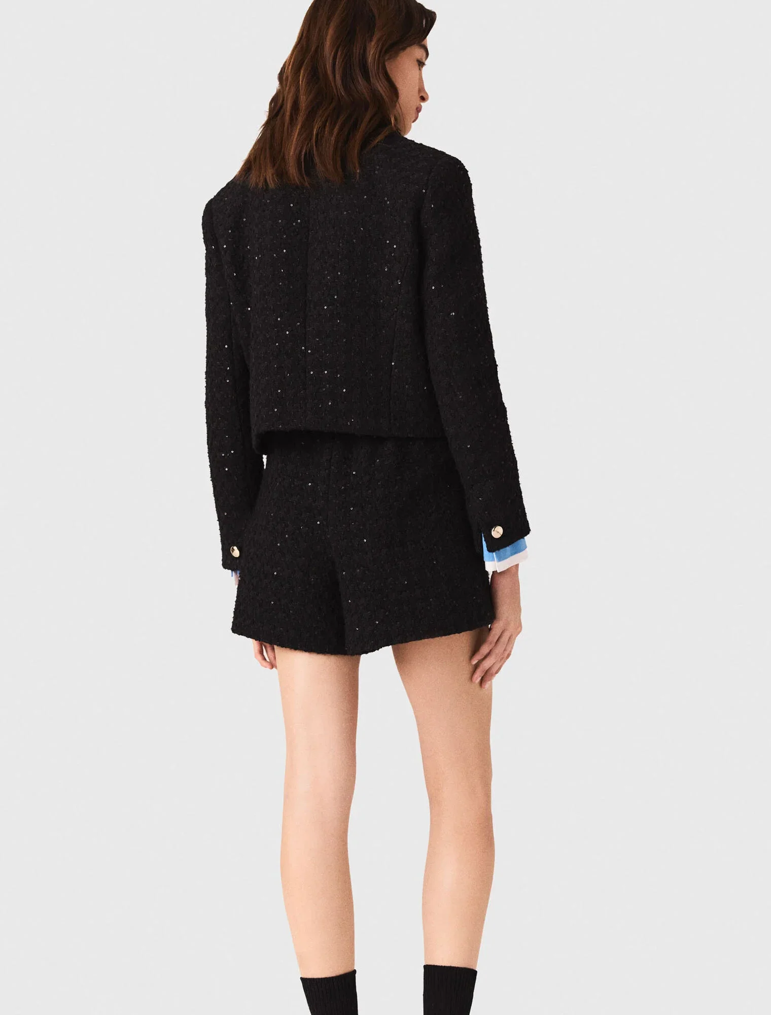 Short rhinestone tweed jacket Black - Image 3