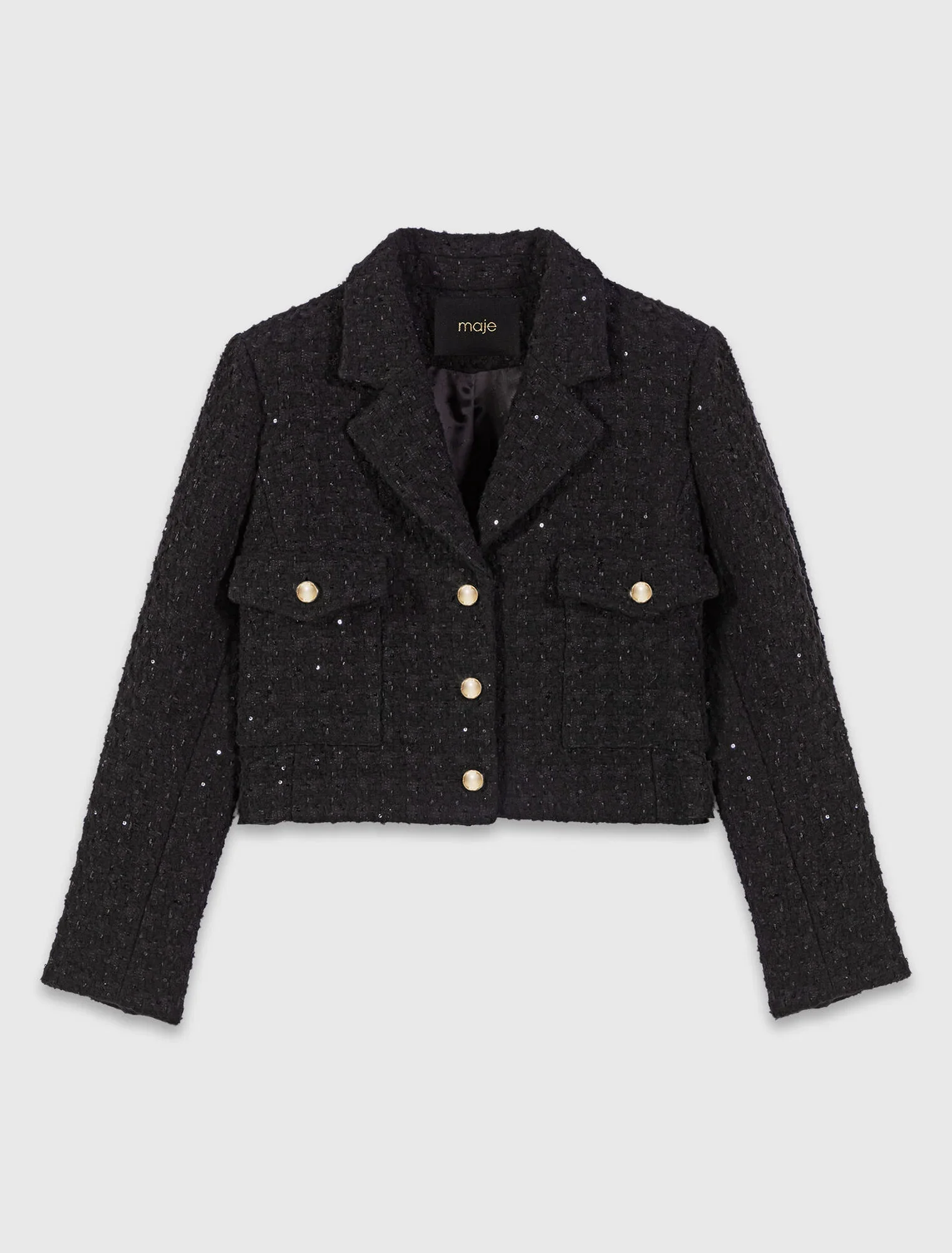 Short rhinestone tweed jacket Black - Image 7