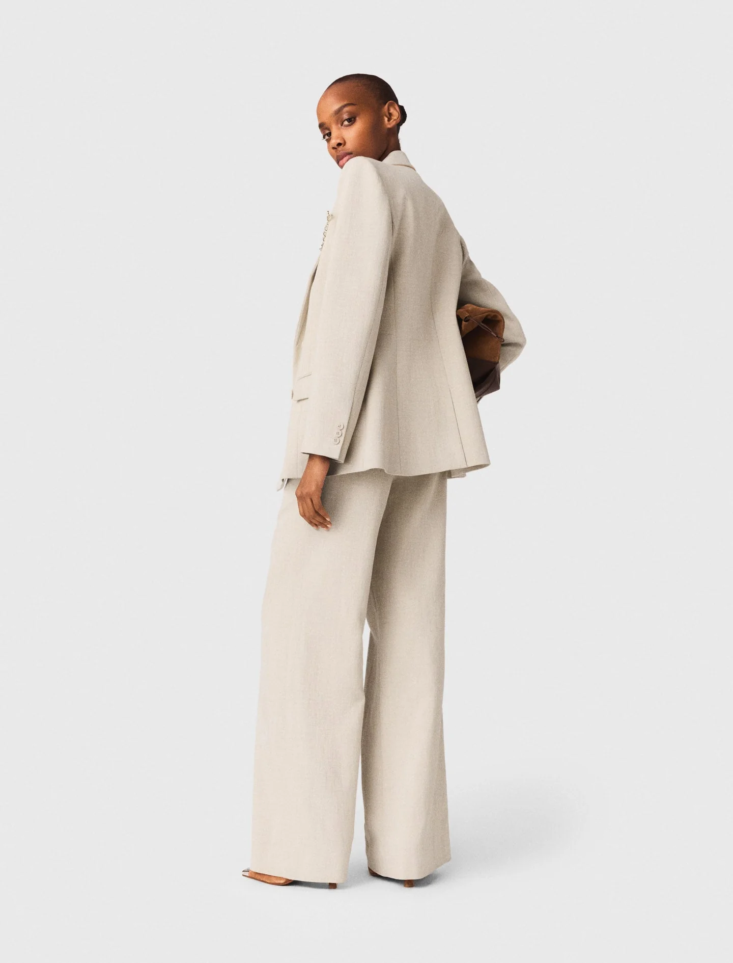 Suit Jacket With Brooch Beige - Image 3