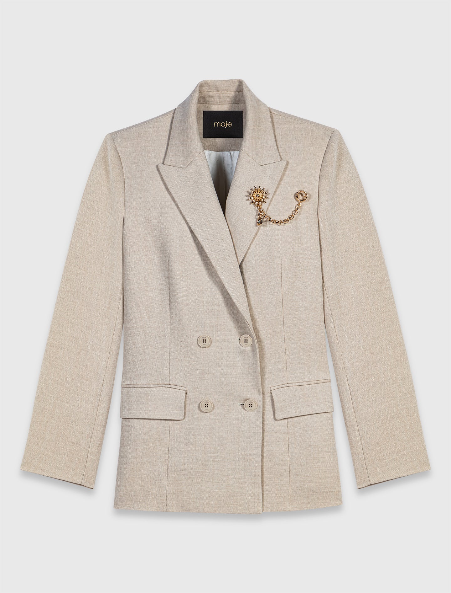 Suit Jacket With Brooch Beige - Image 7