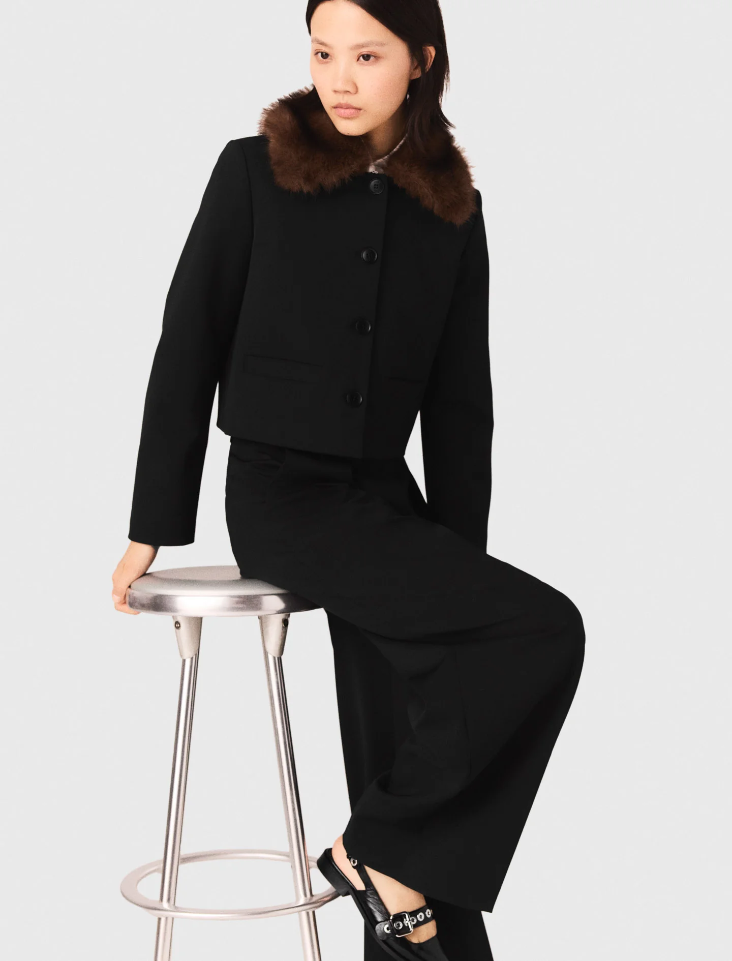 Short Jacket With Removable Collar Black - Image 6