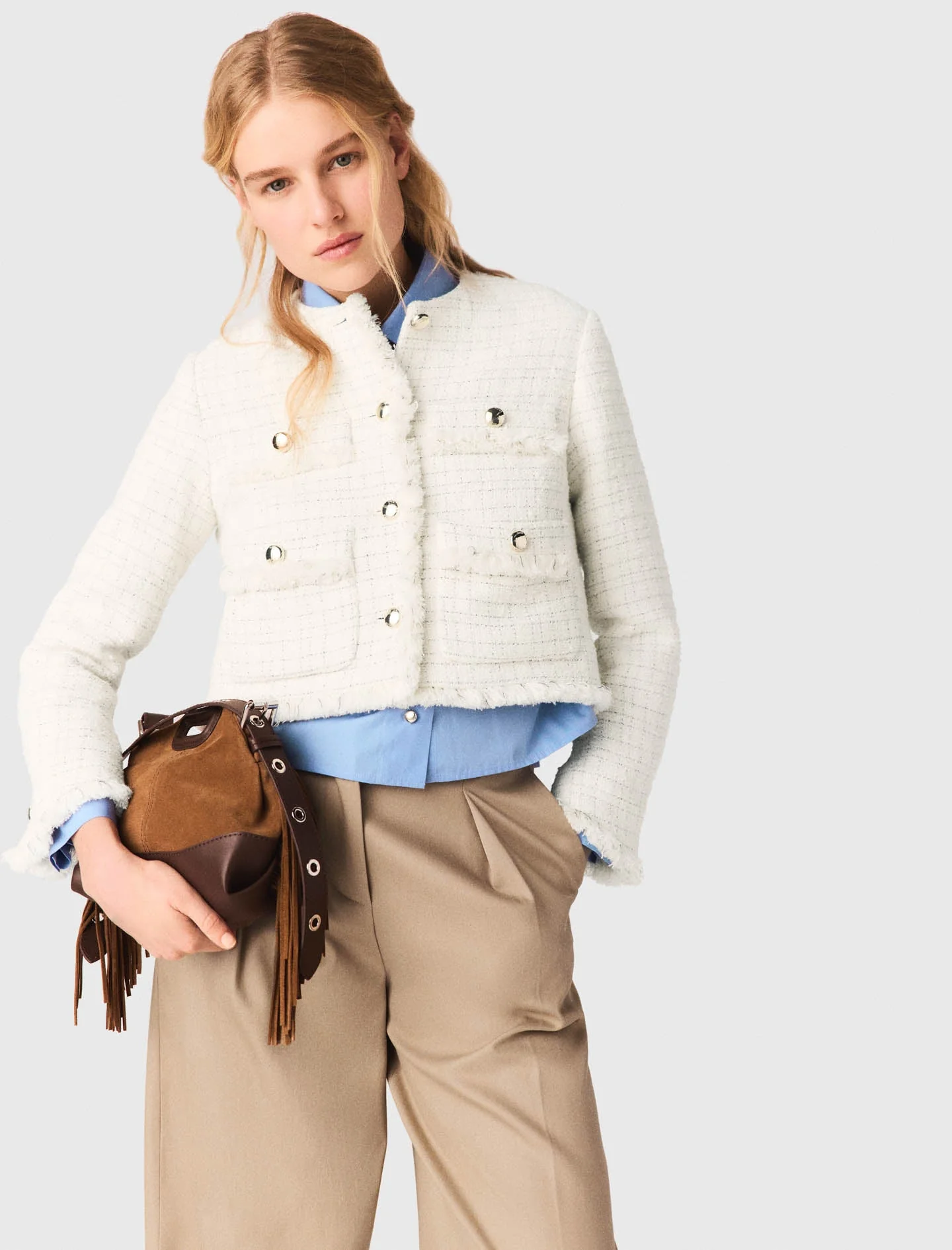 Short Tweed Jacket Ecru - Image 5