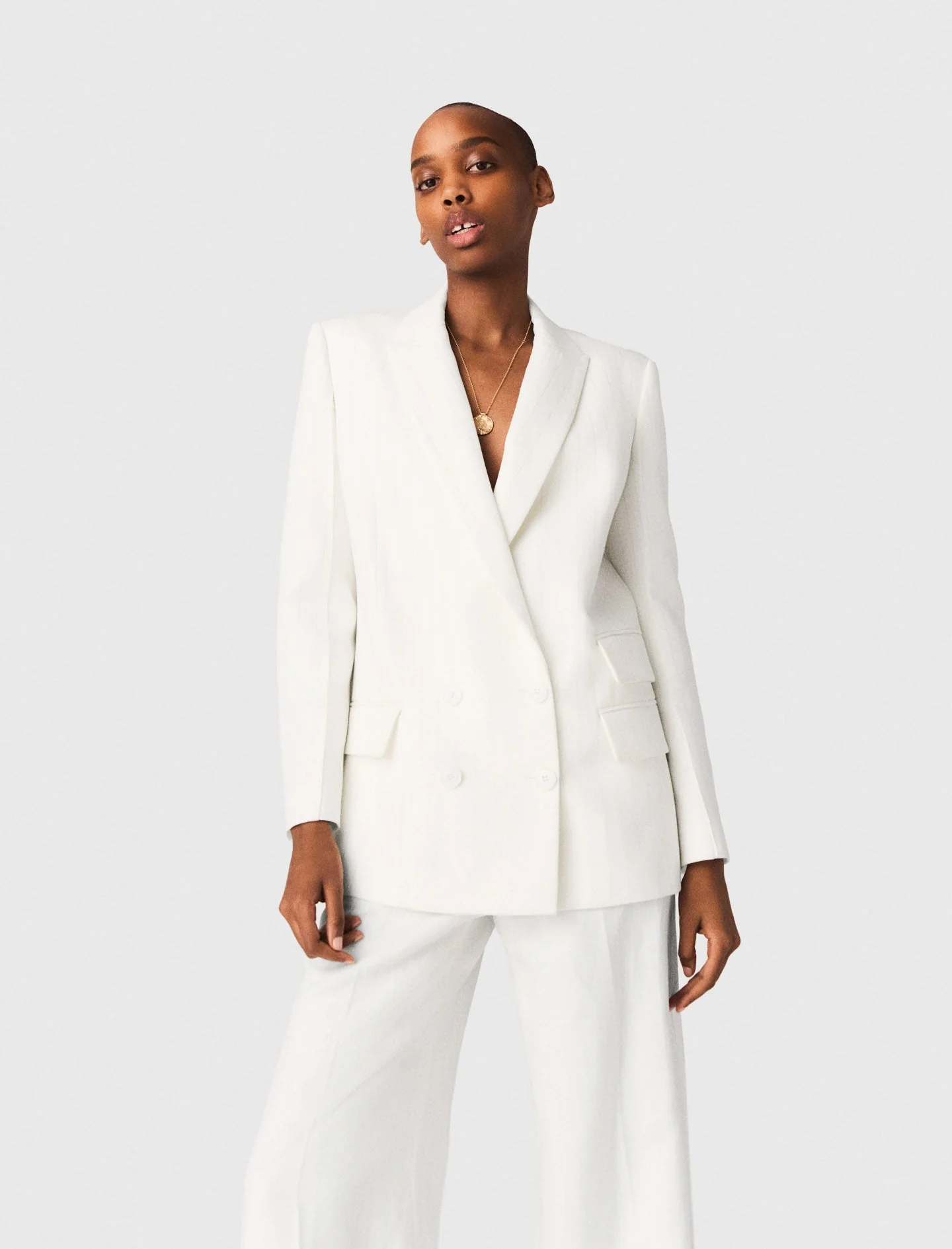 Double-Breasted Suit Jacket White - Image 4