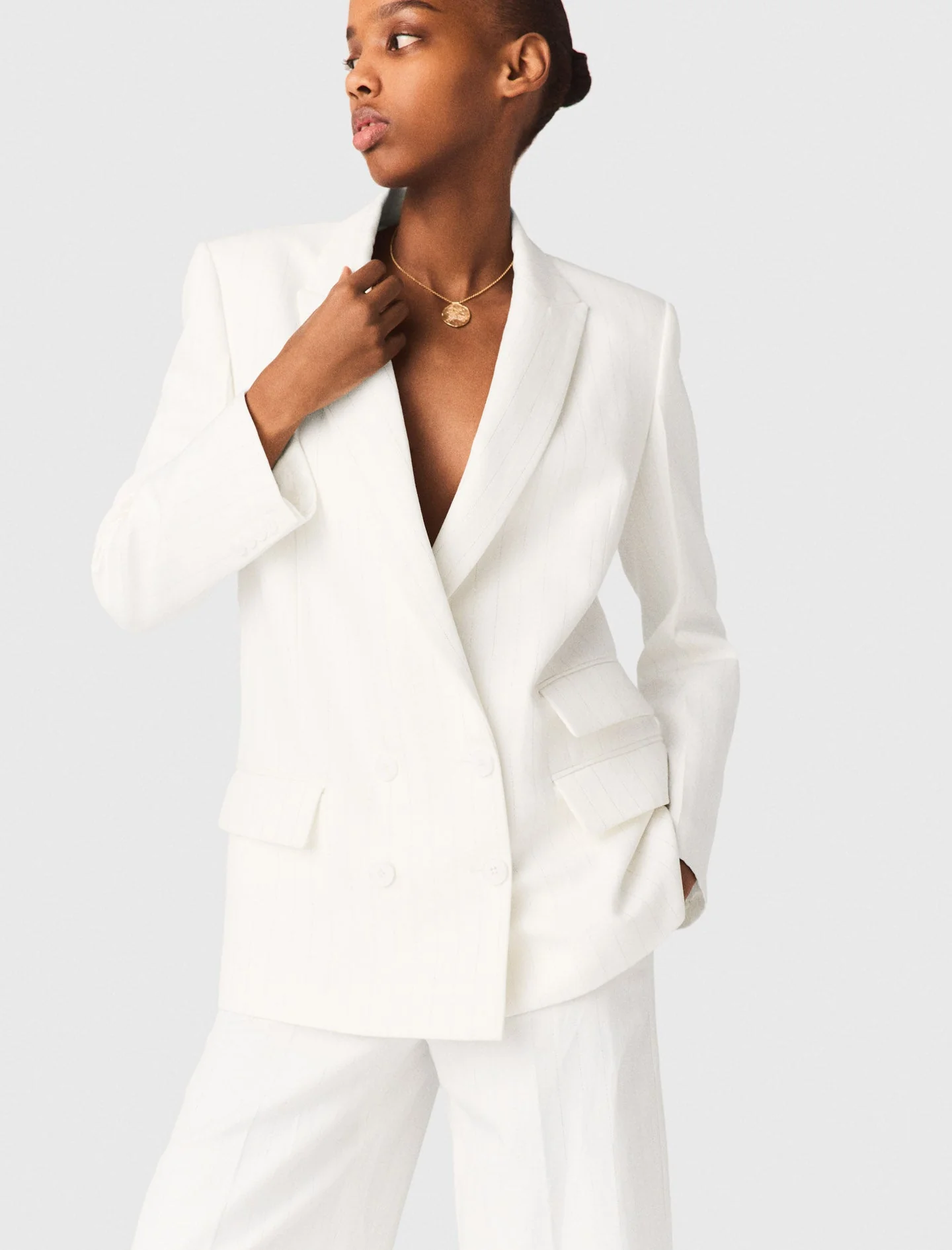 Double-Breasted Suit Jacket White - Image 5