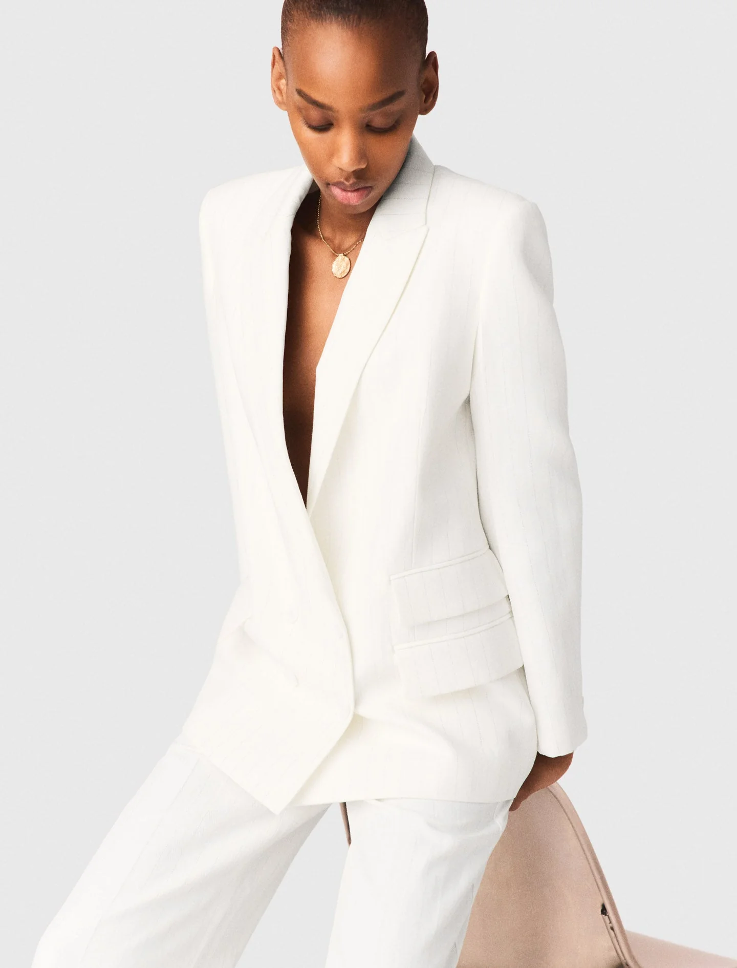 Double-Breasted Suit Jacket White - Image 6