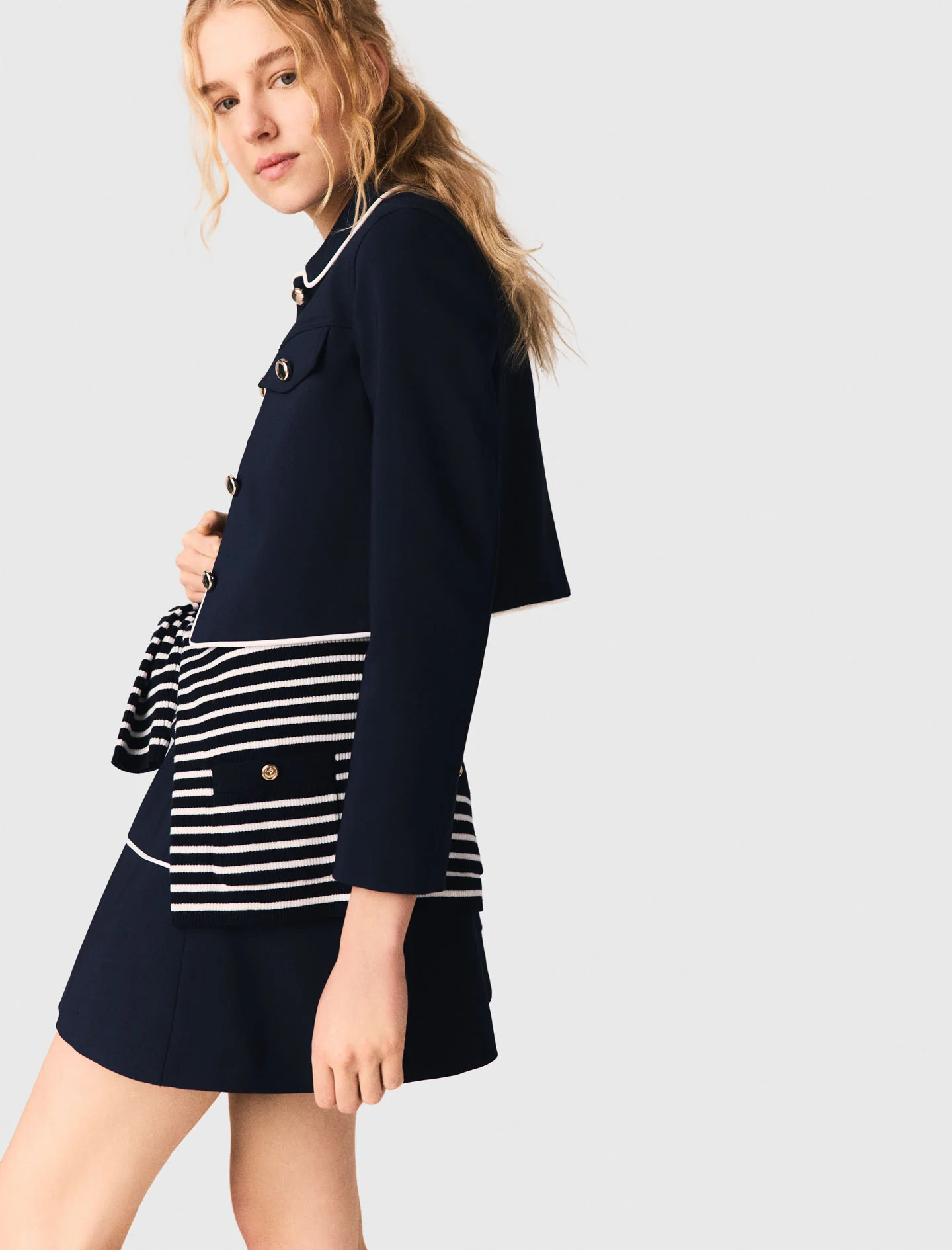 Contrast-Trim Short Jacket Navy - Image 3