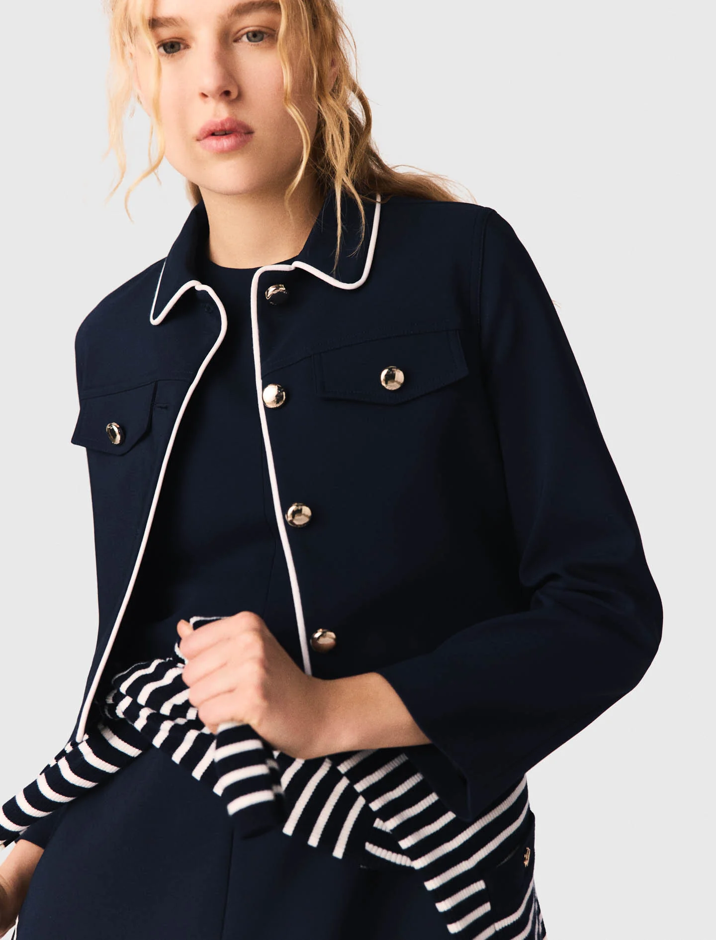 Contrast-Trim Short Jacket Navy - Image 5