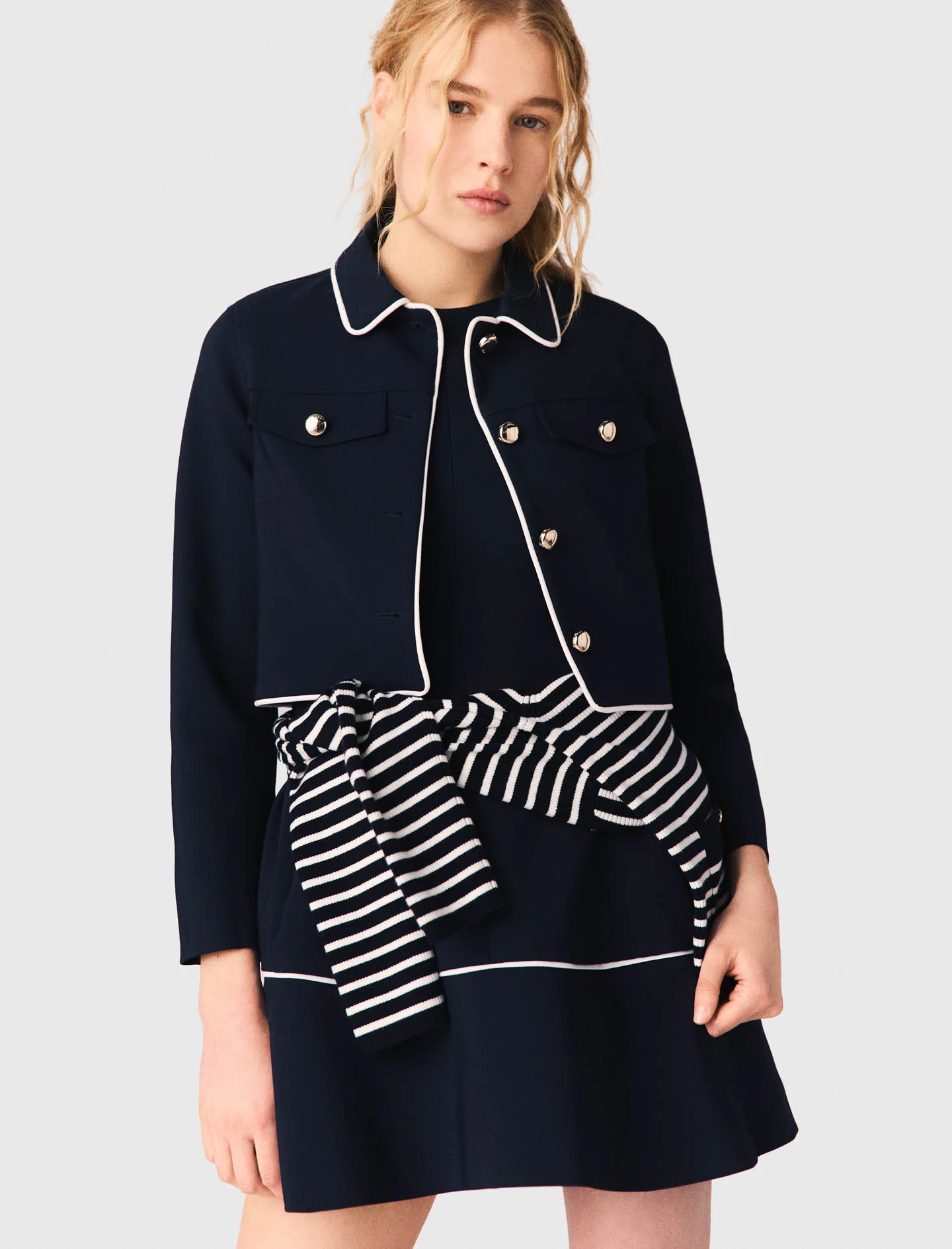 Contrast-Trim Short Jacket Navy - Image 7