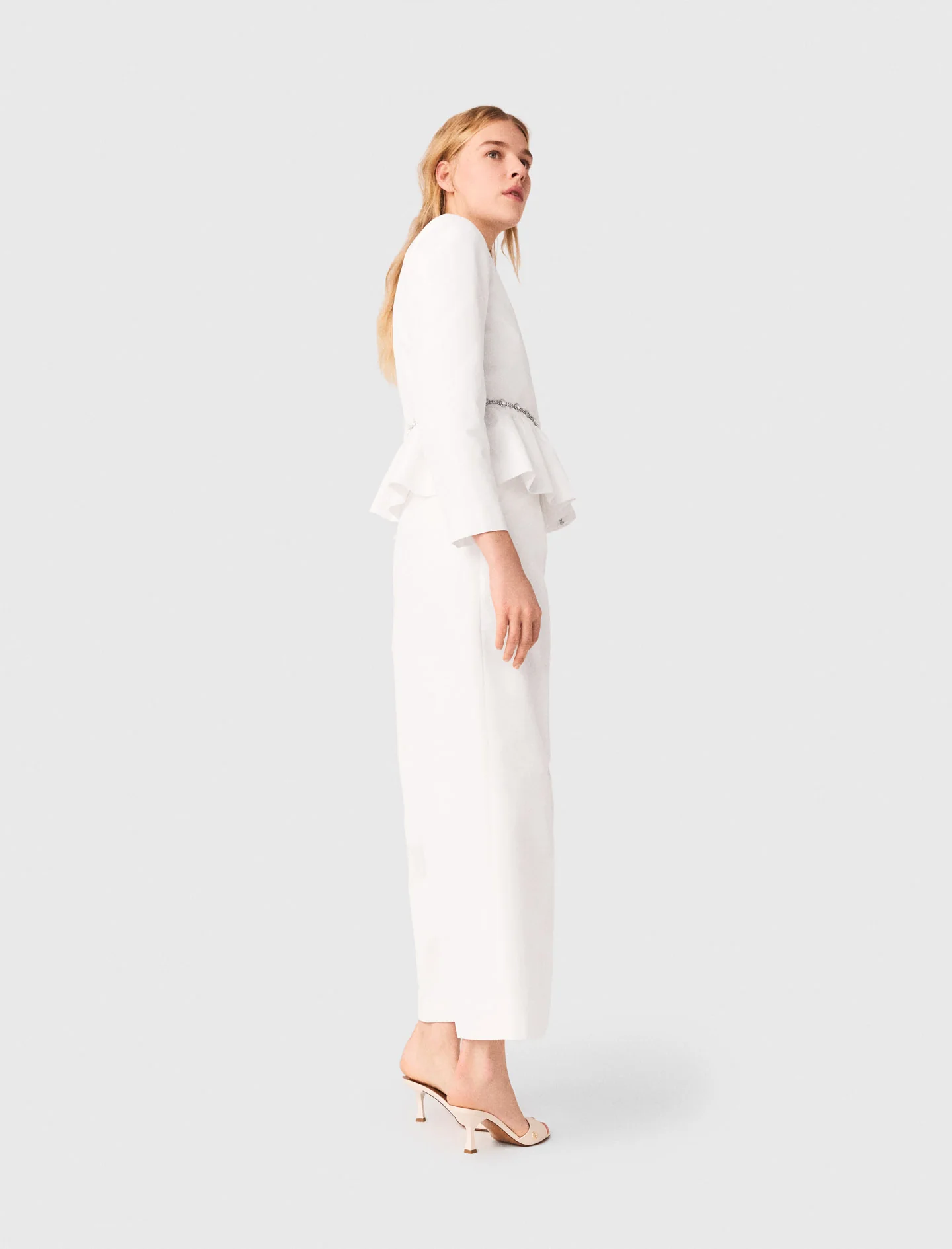 Cropped Jacket With Jewelled Belt White - Image 2
