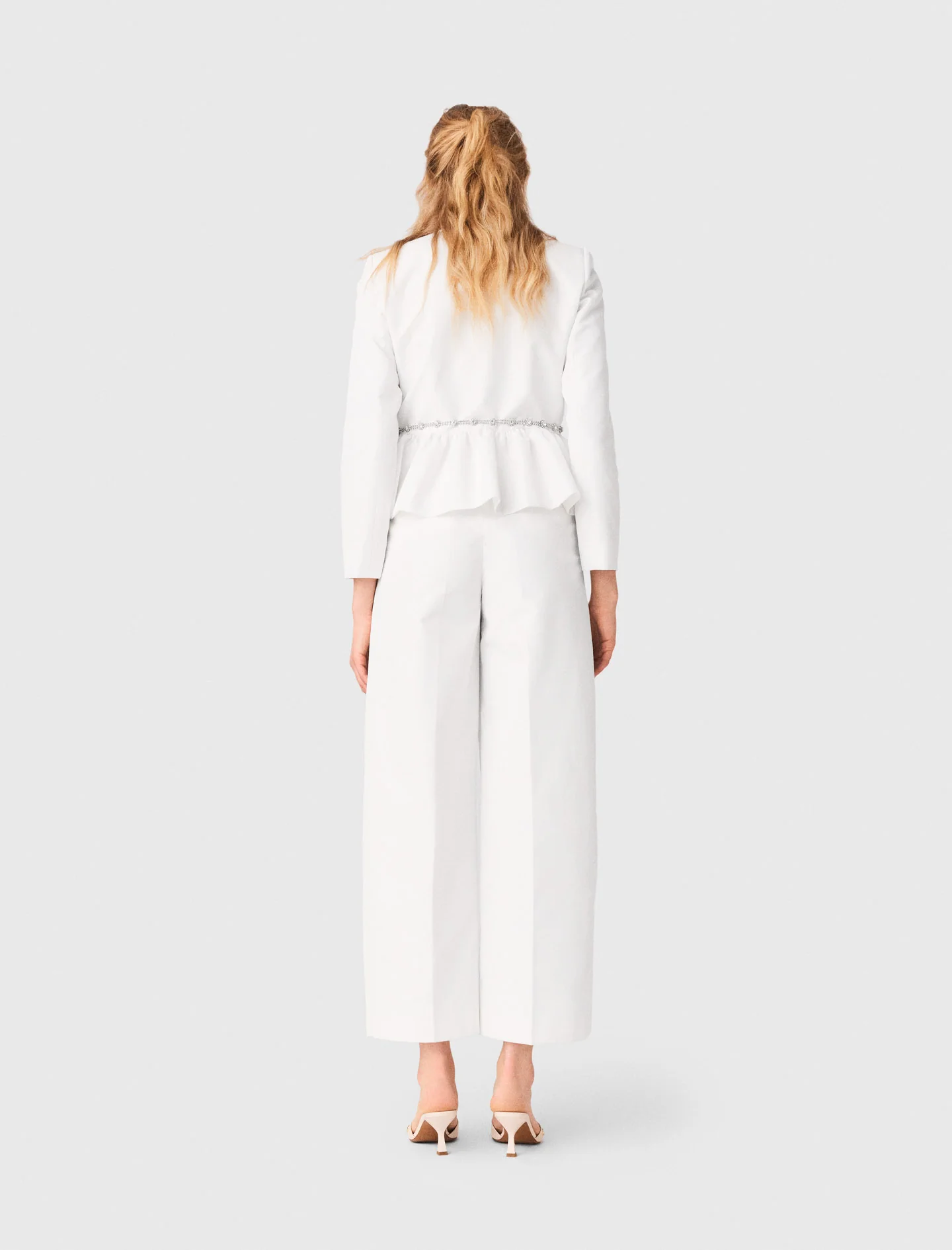 Cropped Jacket With Jewelled Belt White - Image 3