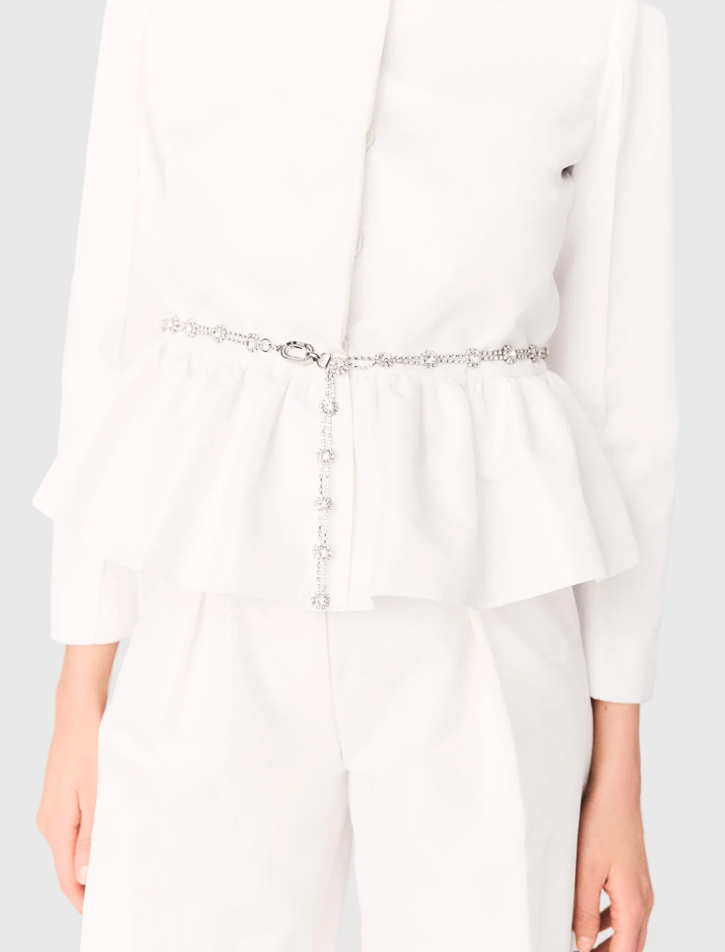 Cropped Jacket With Jewelled Belt White - Image 5