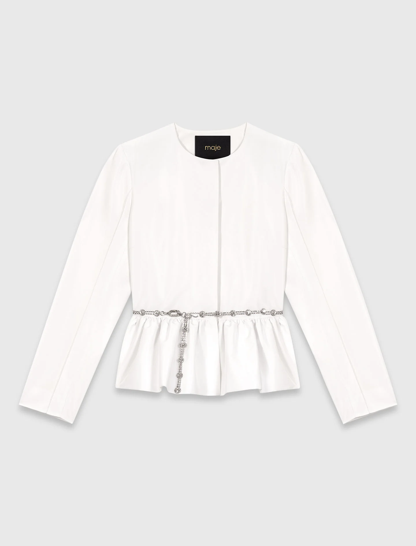 Cropped Jacket With Jewelled Belt White - Image 7