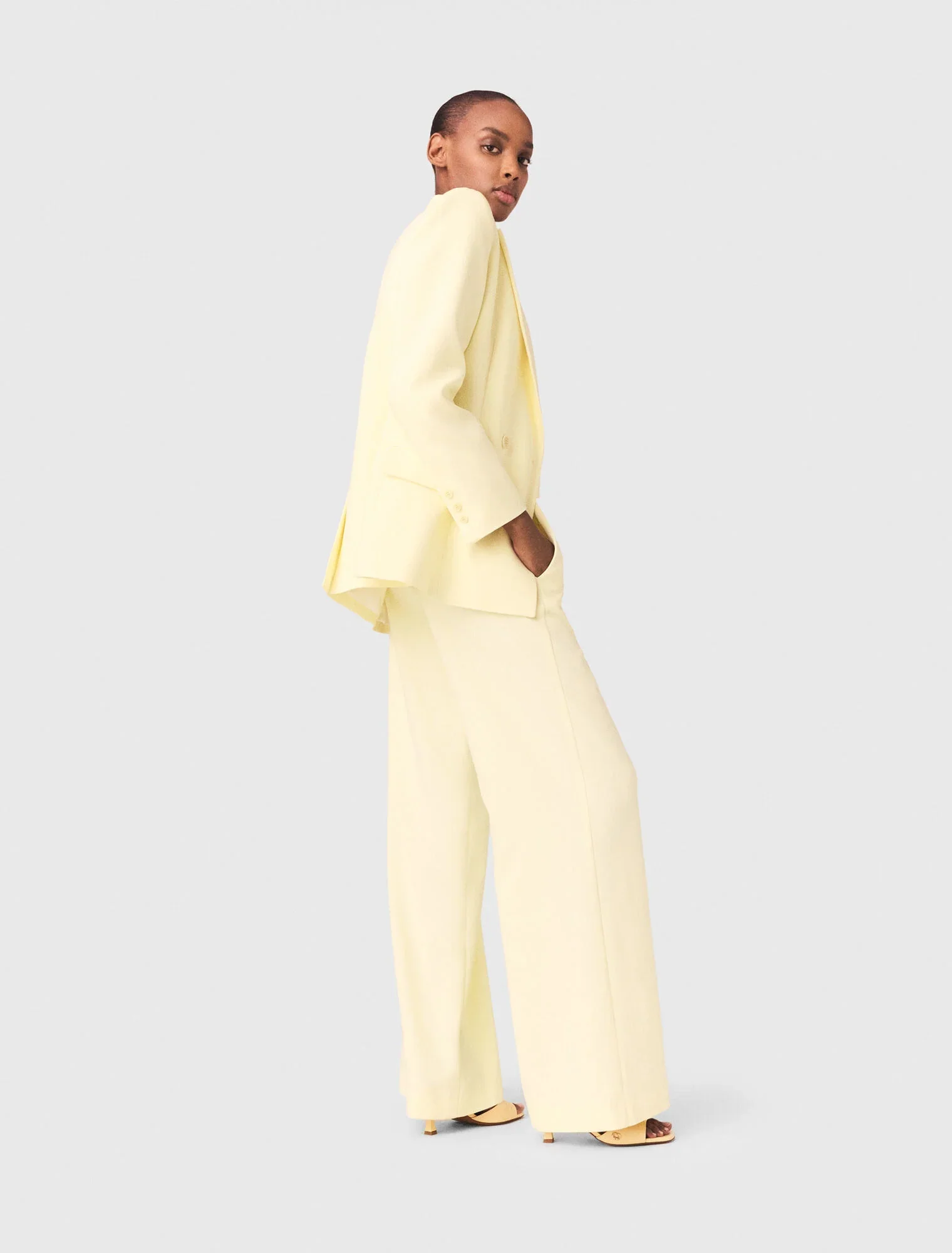 Double-Breasted Suit Jacket Pale Yellow - Image 2