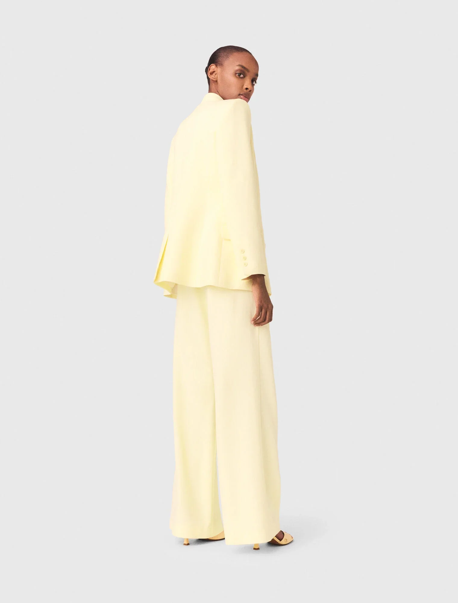 Double-Breasted Suit Jacket Pale Yellow - Image 3